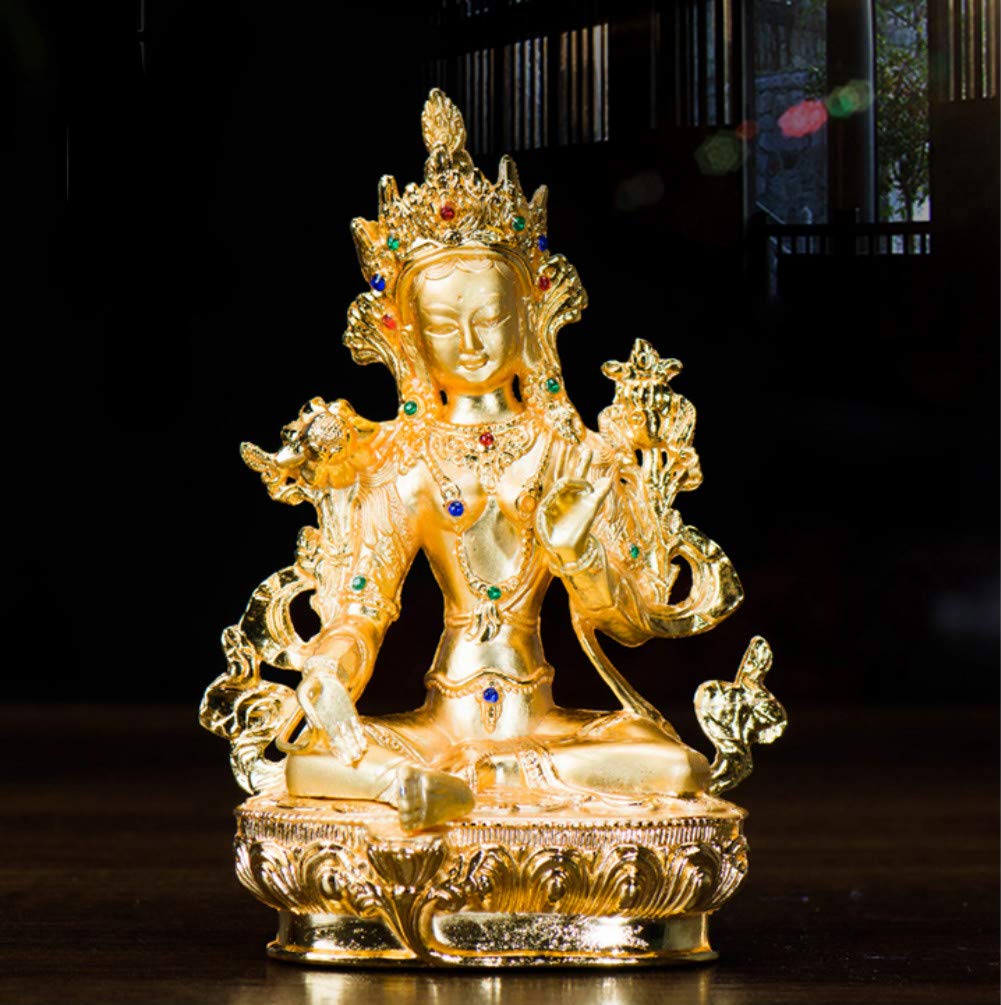 statuetka Buddy, Tybetański pozłacany kamień szlachetny Zielony Budda Tara 13,5 cm