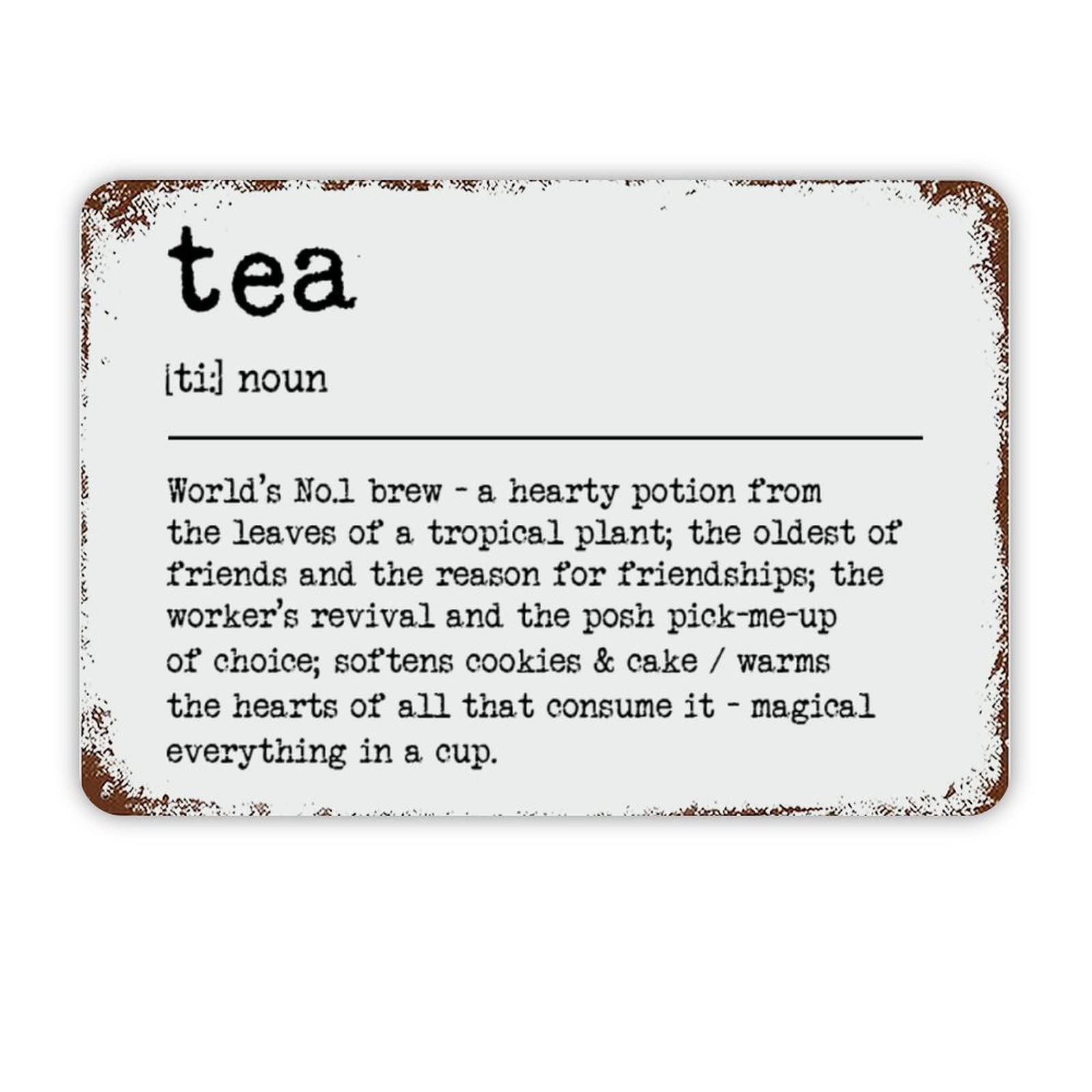 ENEDNATE Tea Definition Dictionary Word Meaning Vintage Metal Sign 8x12 Inch Modern Quote Waterproof Aluminum Tin Signs for Indoor & Outdoor Home Decoration Wall Art Poster