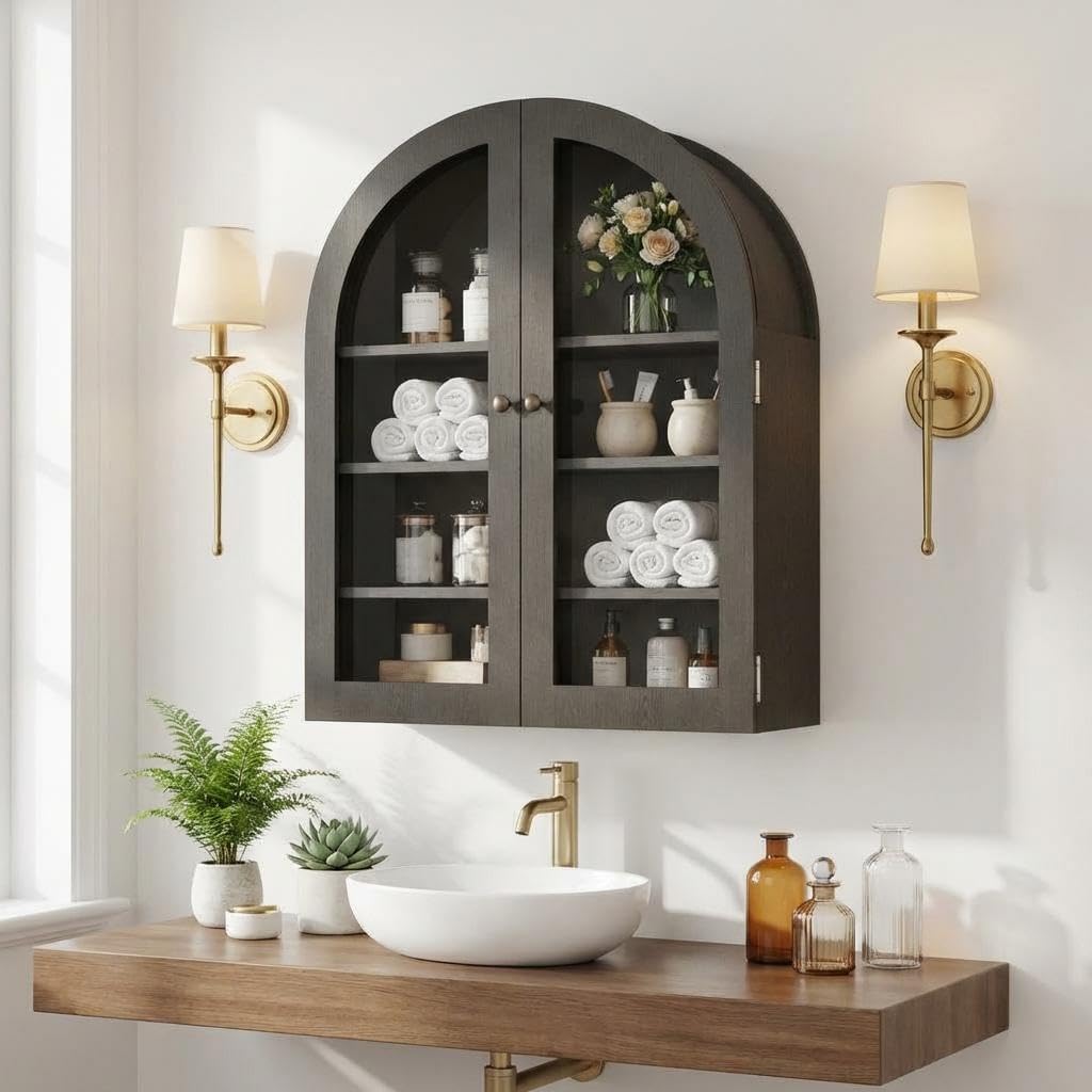 Garvee Wandschrank Mit 4 Böden, Acryltür, Gewölbte Oberseite, Badezimmer hängeschrank Ideal Als Badezimmerschrank Oder Medizinschrank