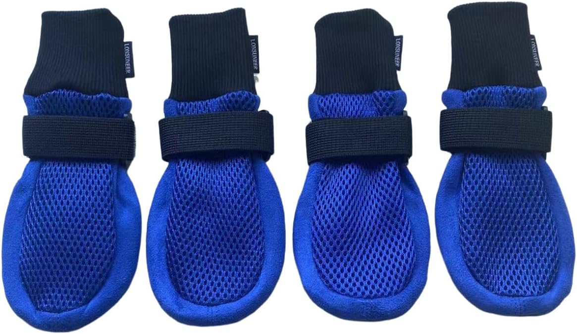 Dog Shoes Soft and Lightweight, Dog Booties with Breathability Fabric, Dog Boots for Spring Summer and Fall Set of 4 Size Large Color Blue