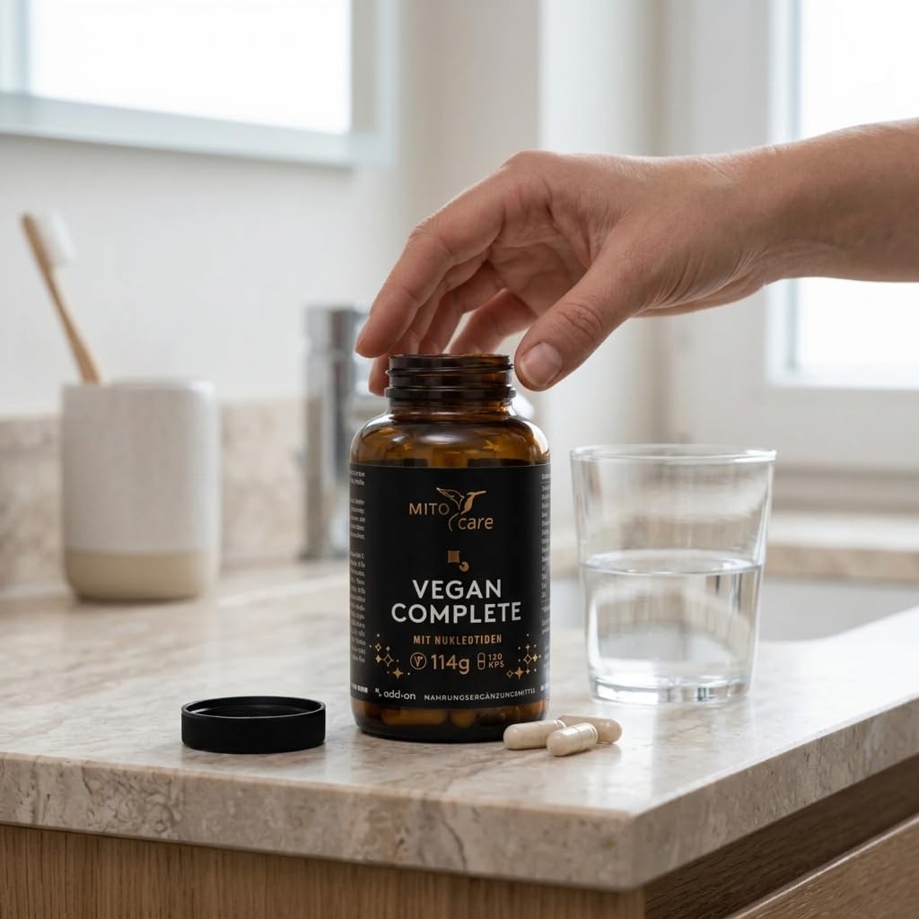 MITOcare - Vegan Complete mit Nukleotiden - Veganes Multivitamin & Mineralstoff Komplex - Zellversorgung, Energie & Immunsystem -120 Kapseln