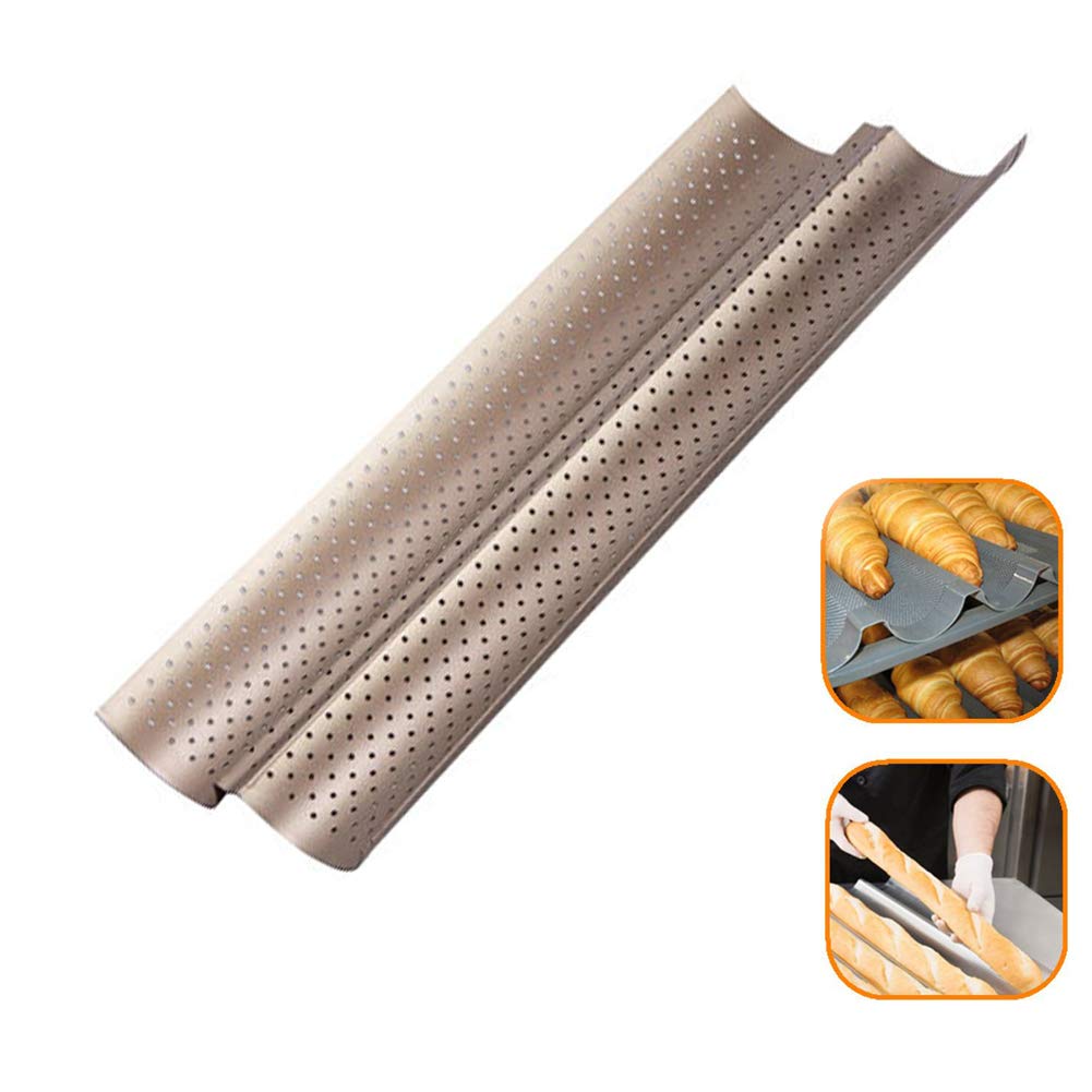French Bread Baking Pan Non-stick Perforated Baguette Pan French Bread Pan Bakeware Mould Kitchen Appliance Parts (Golden)