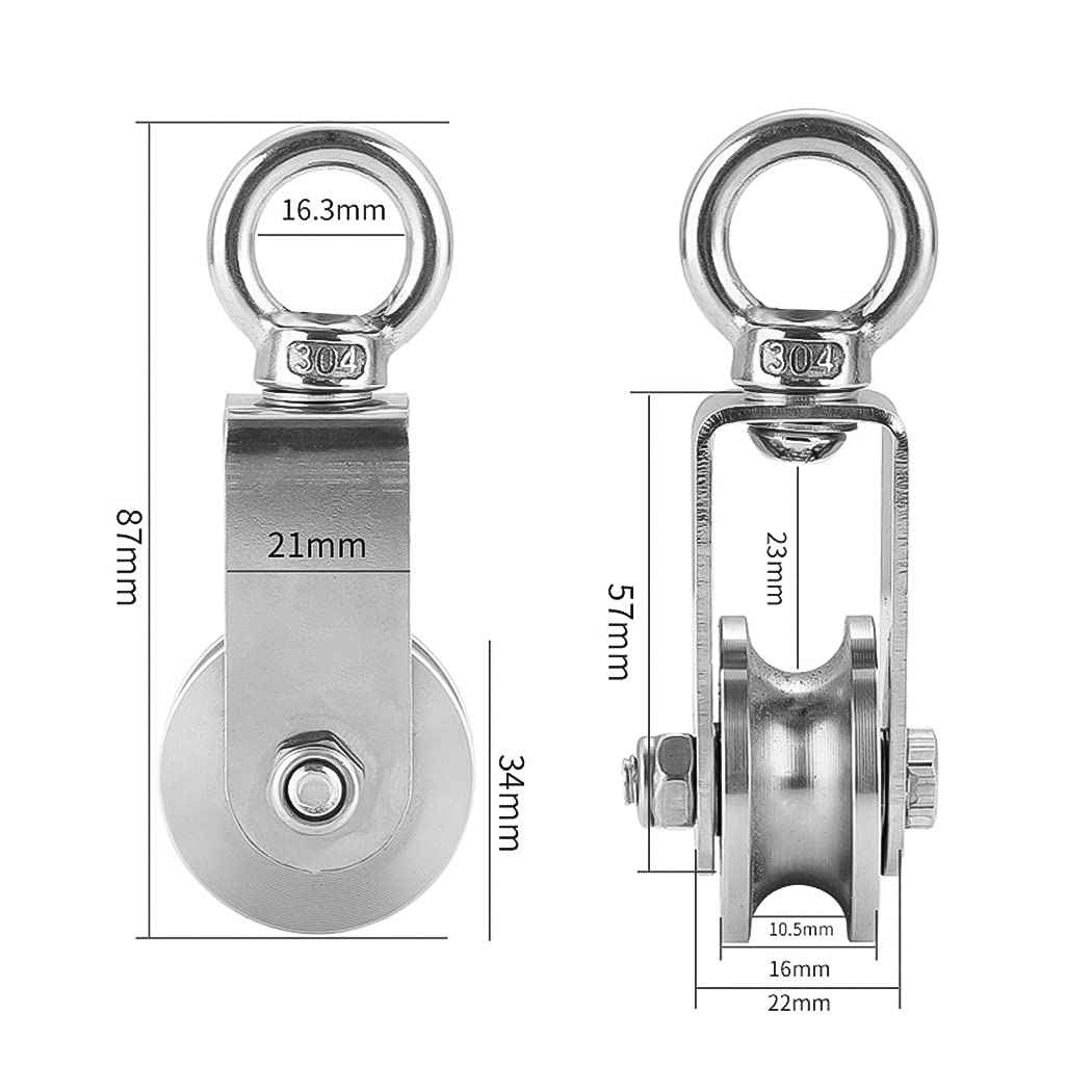 Herbst Umlenkrolle mit Kugellager Umlenkrolle Stahlseil Edelstahl für Seile Gerüstfitness,Tragkraft 250kg(34MM,4pcs)