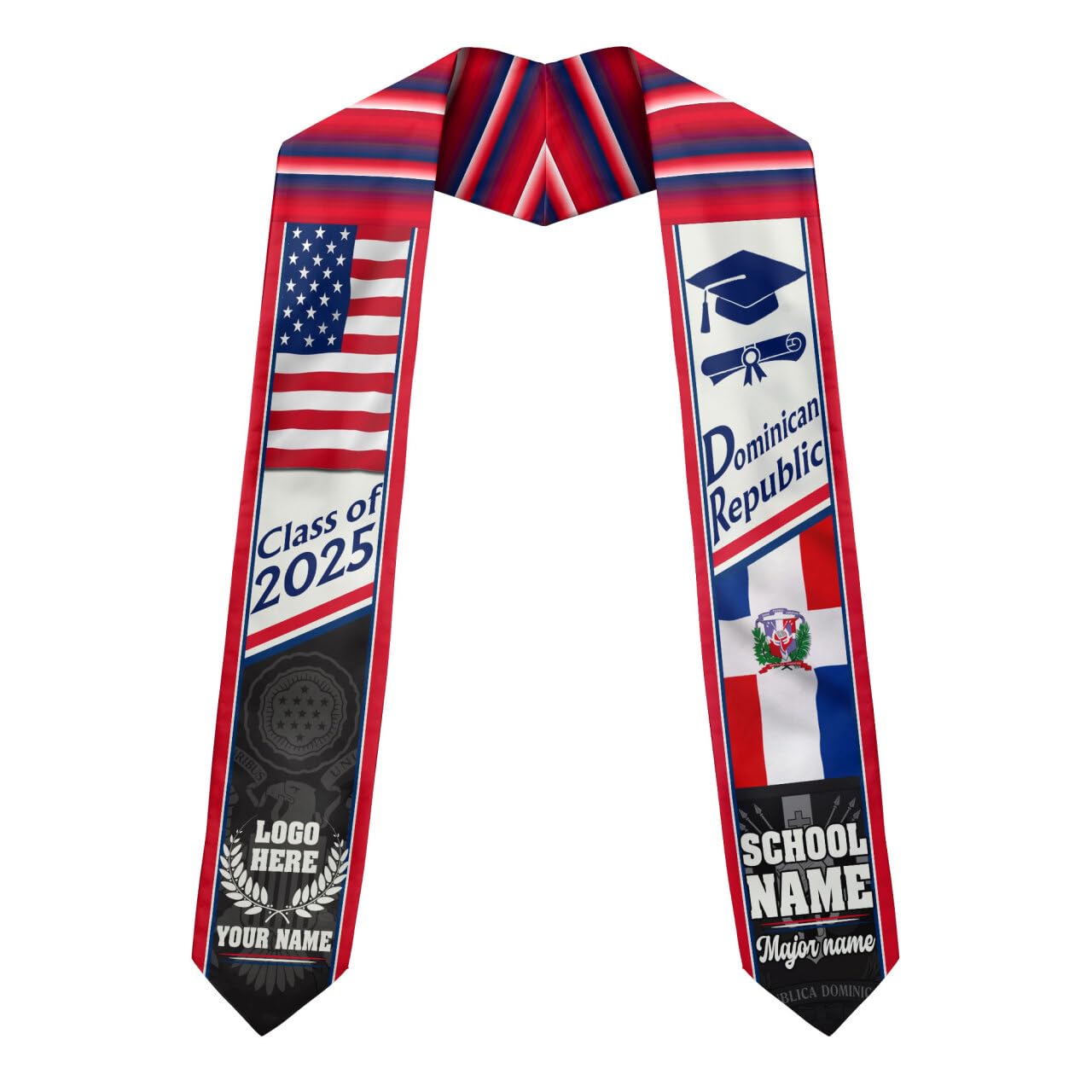 MonkeyVan Personalized Graduation Stole for Dominican Republic Senior, Dominican Flag Graduation Sash Class of 2025 Gifts S341
