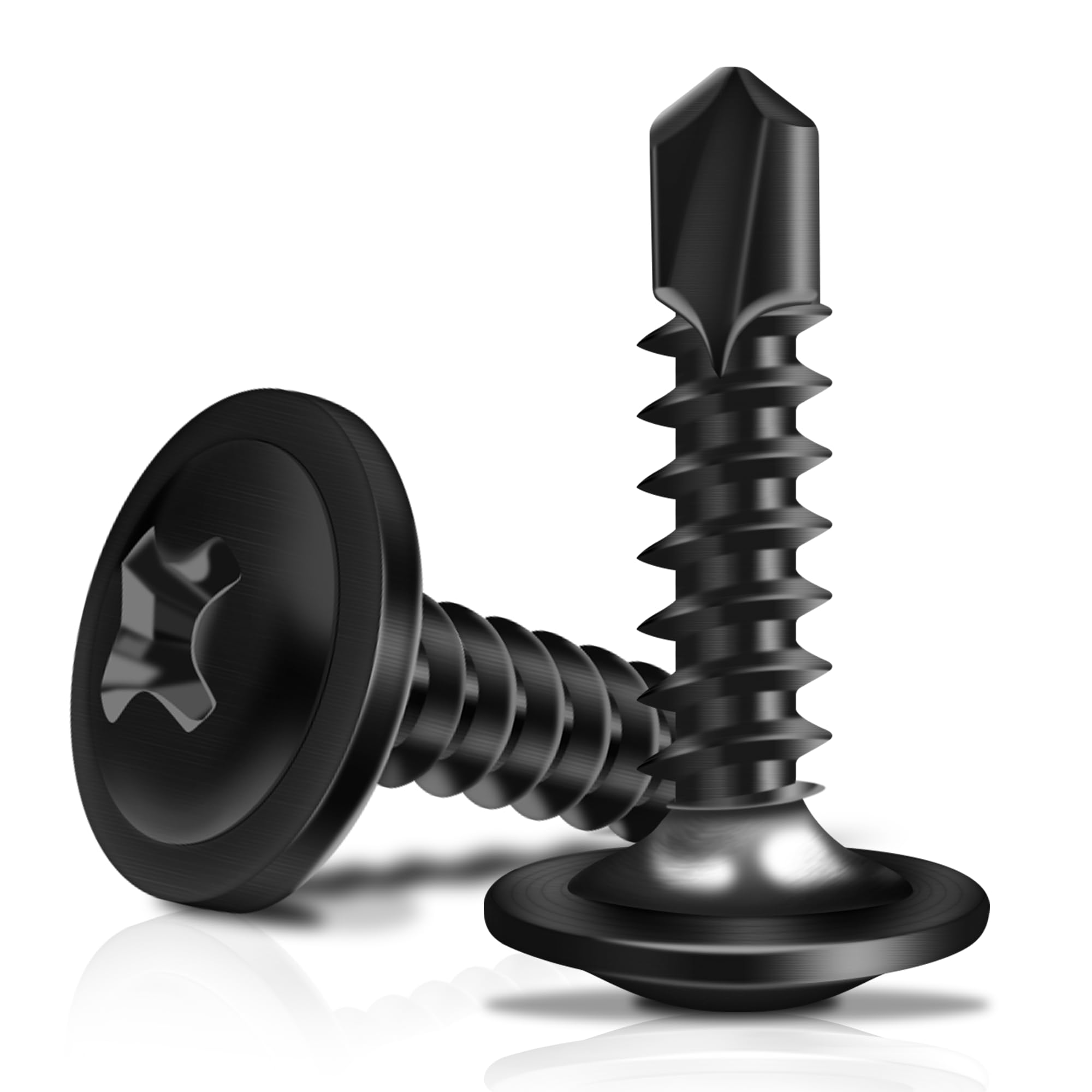 Marysino 100Pcs #8 x 3/4" Black Self Tapping Screws for Metal, 410 Stainless Steel, Sheet Metal Screws for Metal, Truss Head High-Strength Quick