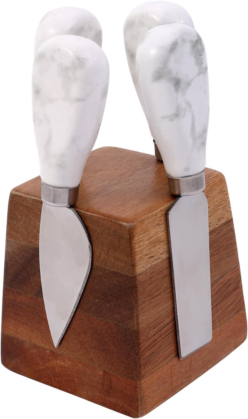 olelo Cheese Knife Set, 4 Small Cheese Knives with Marble Handle & Magnetic Stand, Stainless Steel Cheese Knife Set for Charcuterie Boards, Picnic, Family Gatherings – Cheese Knives Gift Set olelo Cheese Knife Set, 4 Small Cheese Knives with Marble Handle & Magnetic Stand, Stainless Steel Cheese Knife Set for Charcuterie Boards, Picnic, Family Gatherings – Cheese Knives Gift Set