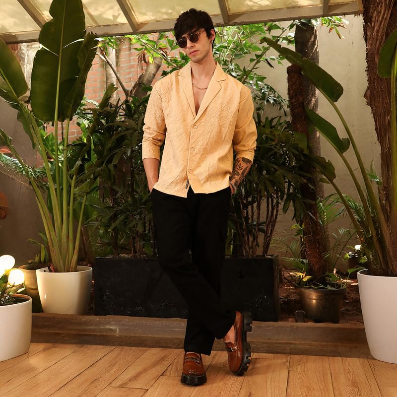 Image of CAHOOT Men's Oversized Shirt Casual Wear | Lapel Collar | Long Sleeve | Button Closure | Oversized Shirt Crafted with Comfort Fit for Everyday Wear