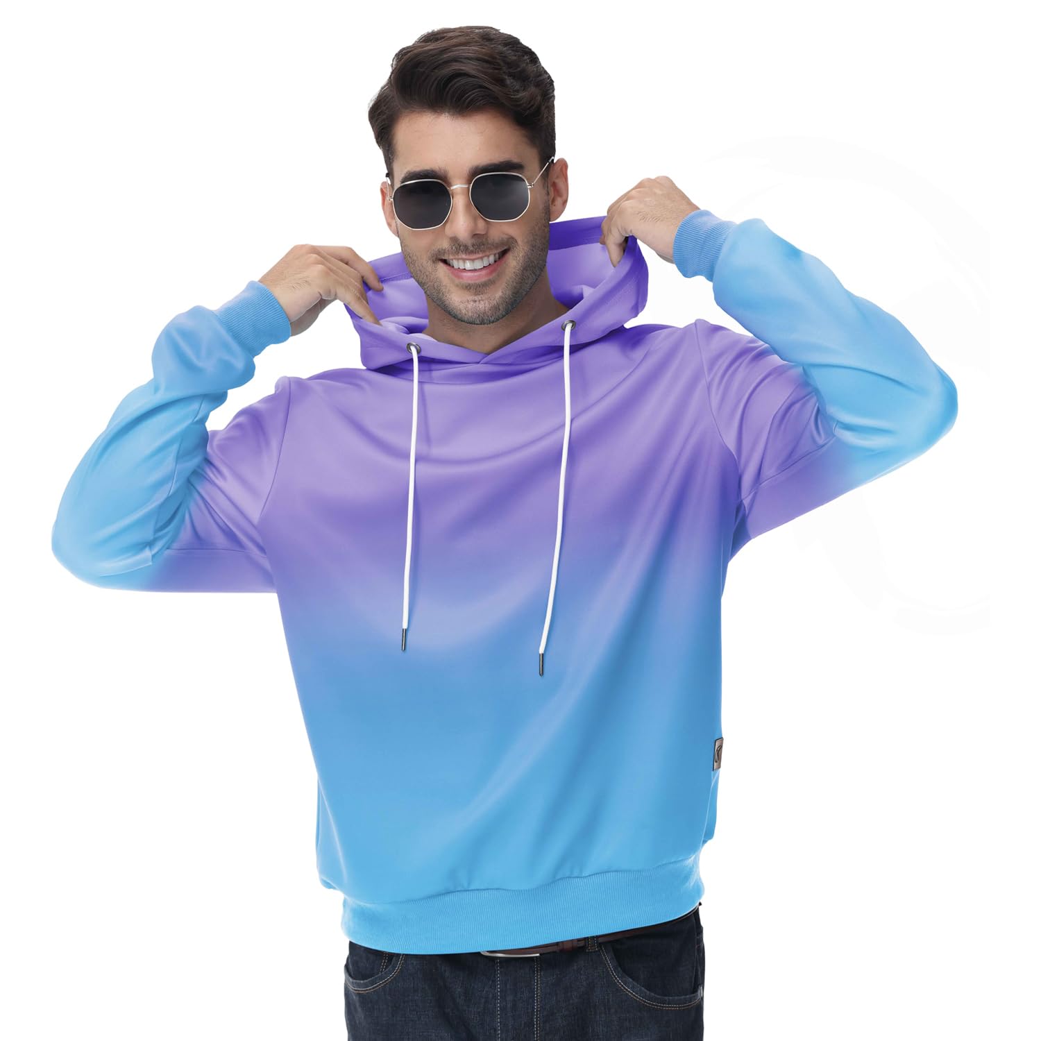 HuayuzhHoodie Men's Casual Long Sleeve Checked Jacquard Hooded Sweat Sweatshirt with Drawstring Hood