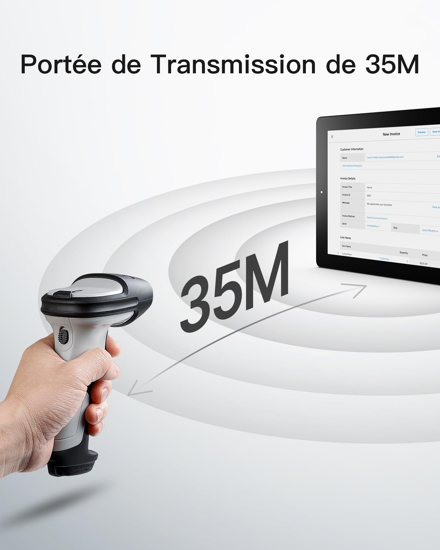 Inateck Lecteur Code Barre sans Fil 1D BCST-70, Bluetooth USB, 2600 mAh, 180 Jours, pour Windows Android iOS