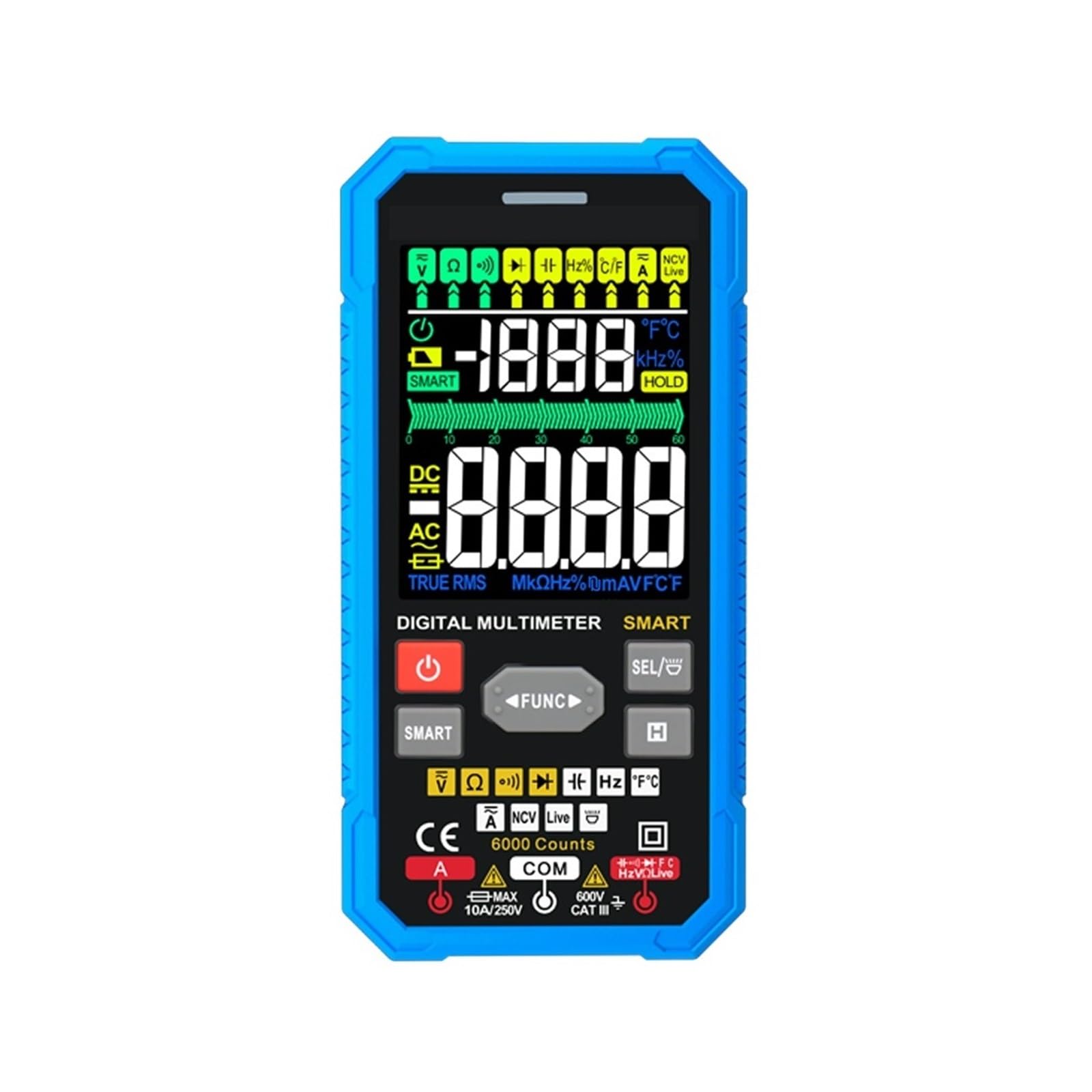 Inteligentny Multimetr Auto Range True RMS NCV DC AC Tester Napięcia Automatyczny Woltomierz Pomiar Temperatury Cyfrowy Multimetr Dokładny Pomiar(120B-blue)