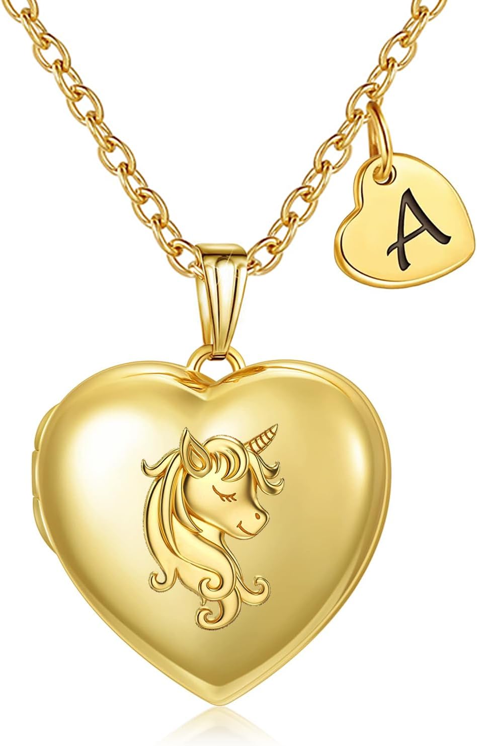 YOUFENG Heart Letter Unicorn Locket Necklace Initial Locket that Holds Pictures Locket Birthday Gifts