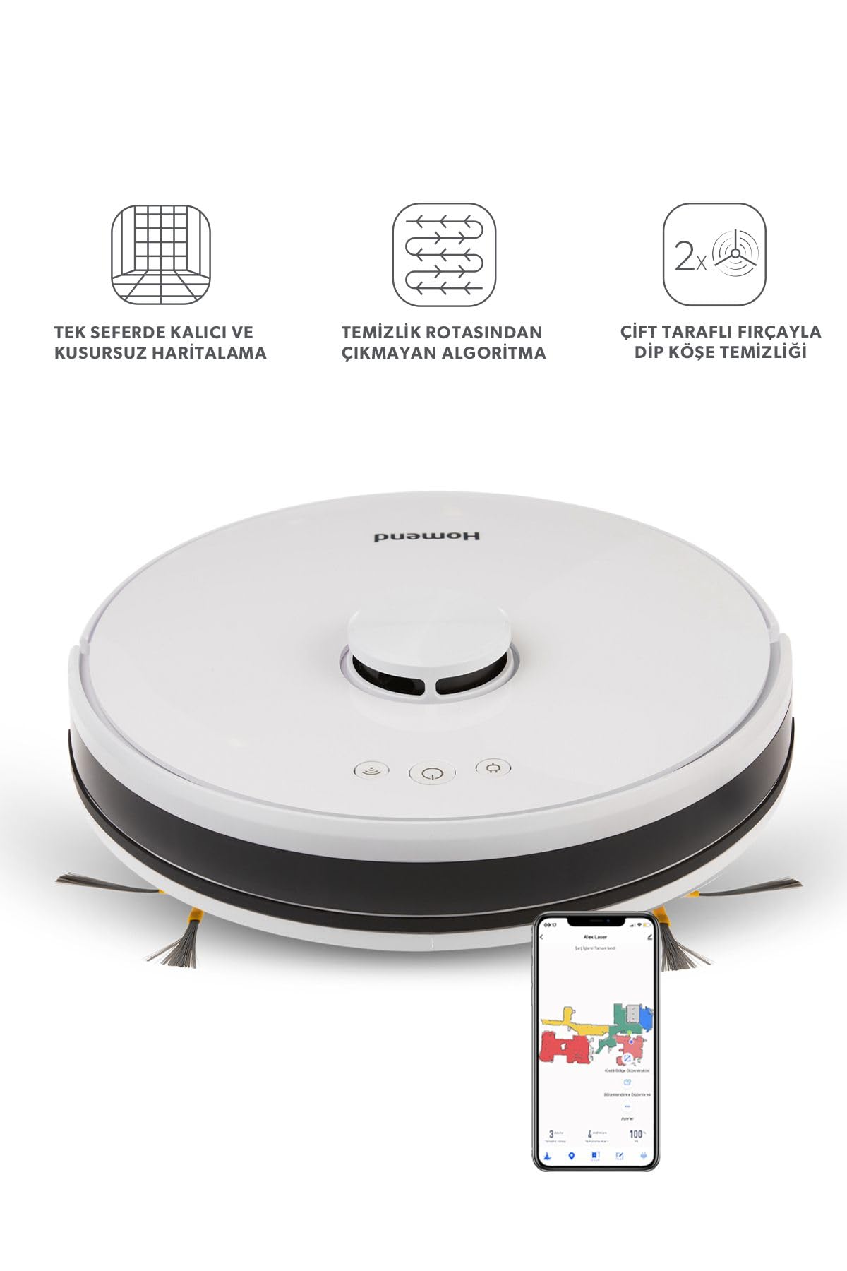 Homend Alex Laser 1281H Moplu ve Haritalamalı Akıllı Robot Süpürge Beyaz