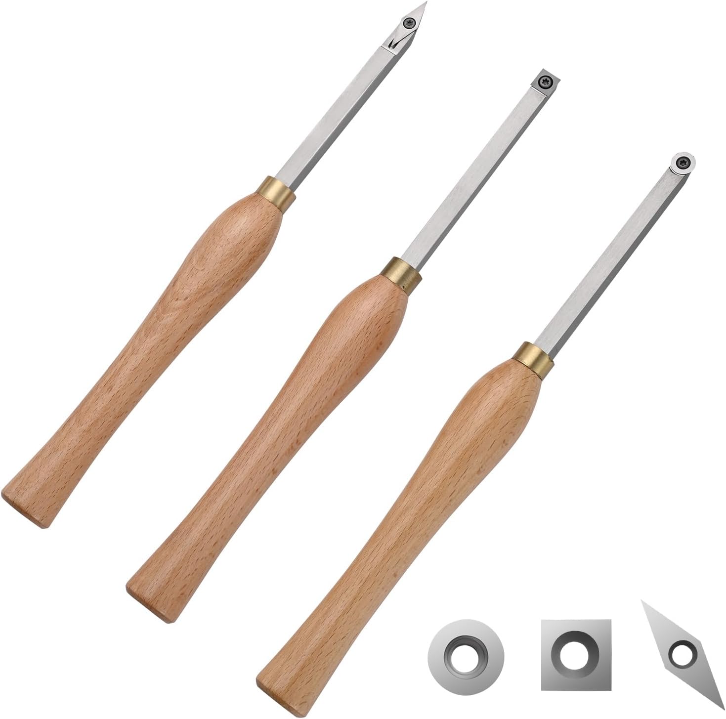 VEVOR Wood Lathe Chisel Set, 3PCS Woodworking Turning Tools Includes Square Round, Diamond Carbide Blades 7.87" Comfortable Grip Handles Wood Chisel Set with Wooden Box For Turning Pens or Small