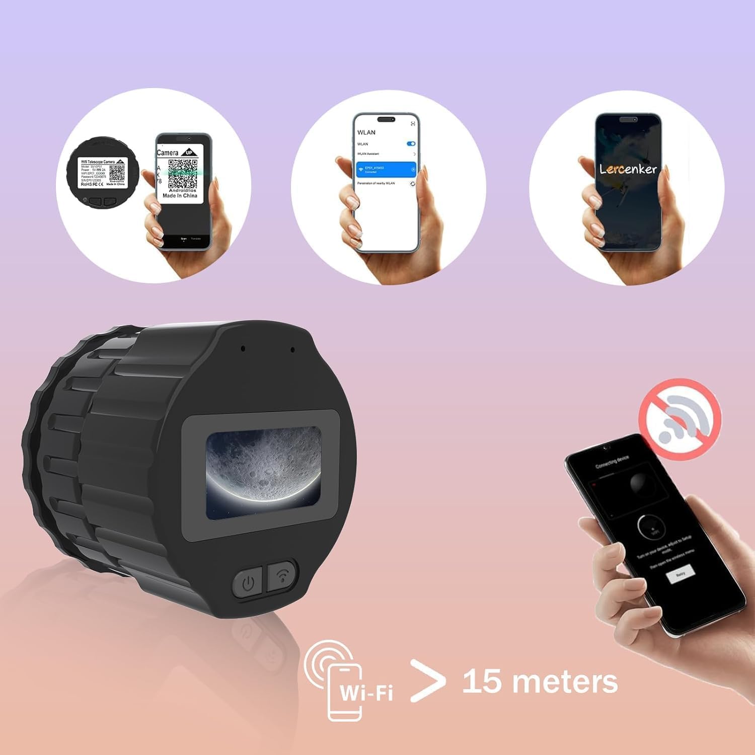 Cámara telescópica digital de 64 GB: grabación de video 2K, accesorio de microscopio telescópico WiFi, adaptador ocular de 25-50 mm, soporte de pantalla, control de aplicación, perfecto para