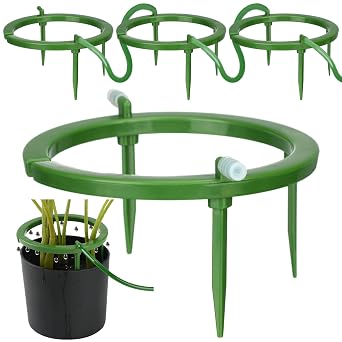 Tujoe 4 Set Drip Irrigation Ring Water Ring 3 Leg Support Drip Emitter with 1/8 Inch Barbed Inlet Fitting Removable Stakes for Grow Media Irrigation System Rain Watering Tree Plants 5 Inch