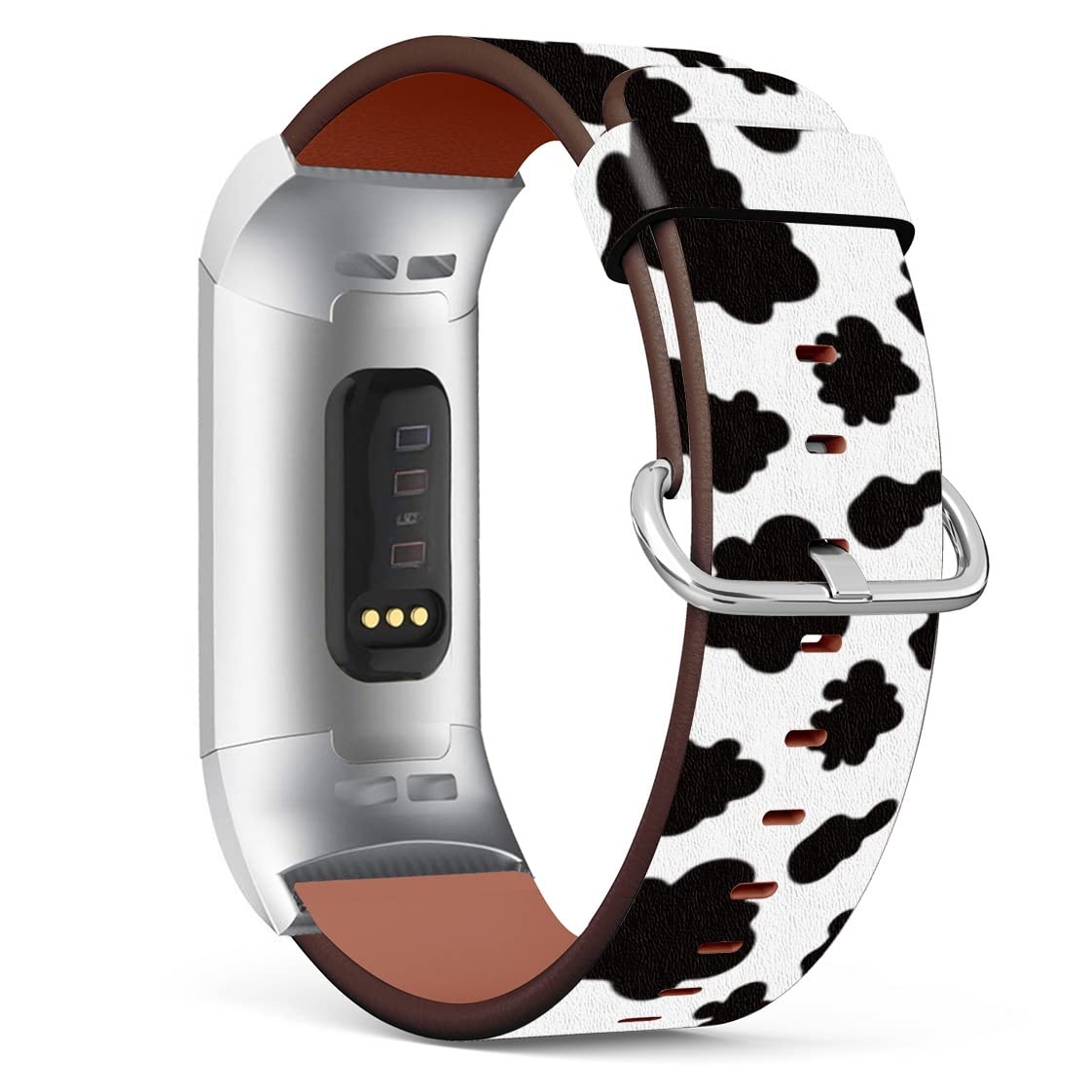 Mingdao Compatible with Fitbit Charge 4 / Charge 3 / Charge 3 SE Patterned Leather Replacement Band, (Lovely Milk Cow Skin Pattern)
