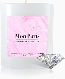 Foreverwick Mon Paris Warm & Floral Surprise Soy Wax Candle with Diamond Inside 14Oz Jar, Large Candles, Scented, Gift Women, Glass, Large Size, Double Pour Inspired, 70 Hours