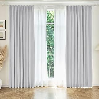 HIMENO カーテン 遮光 断熱 2枚セット 遮光カーテン 1級 丈100cm 幅60cm 遮熱 保温 UVカット 防寒 省エネ 昼夜目隠し アジャスターフック付き 小窓 おしゃれ 無地 北欧 シンプル (遮光1枚 レース1枚)ホワイト