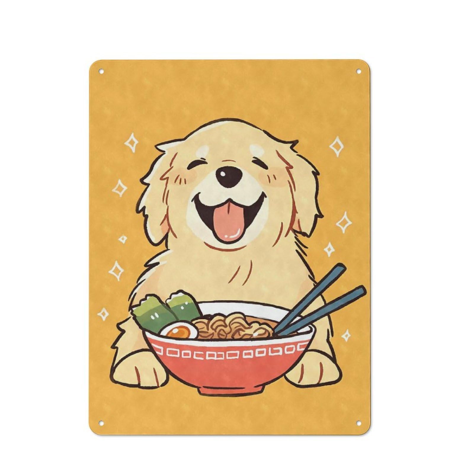 Junmoney Golden Retriever Ramen Vintage Tin Sign 40X30cm Featuring For Bar Or Restaurant, A Decorative Christmas Gift For Bar Decor Enthusiasts