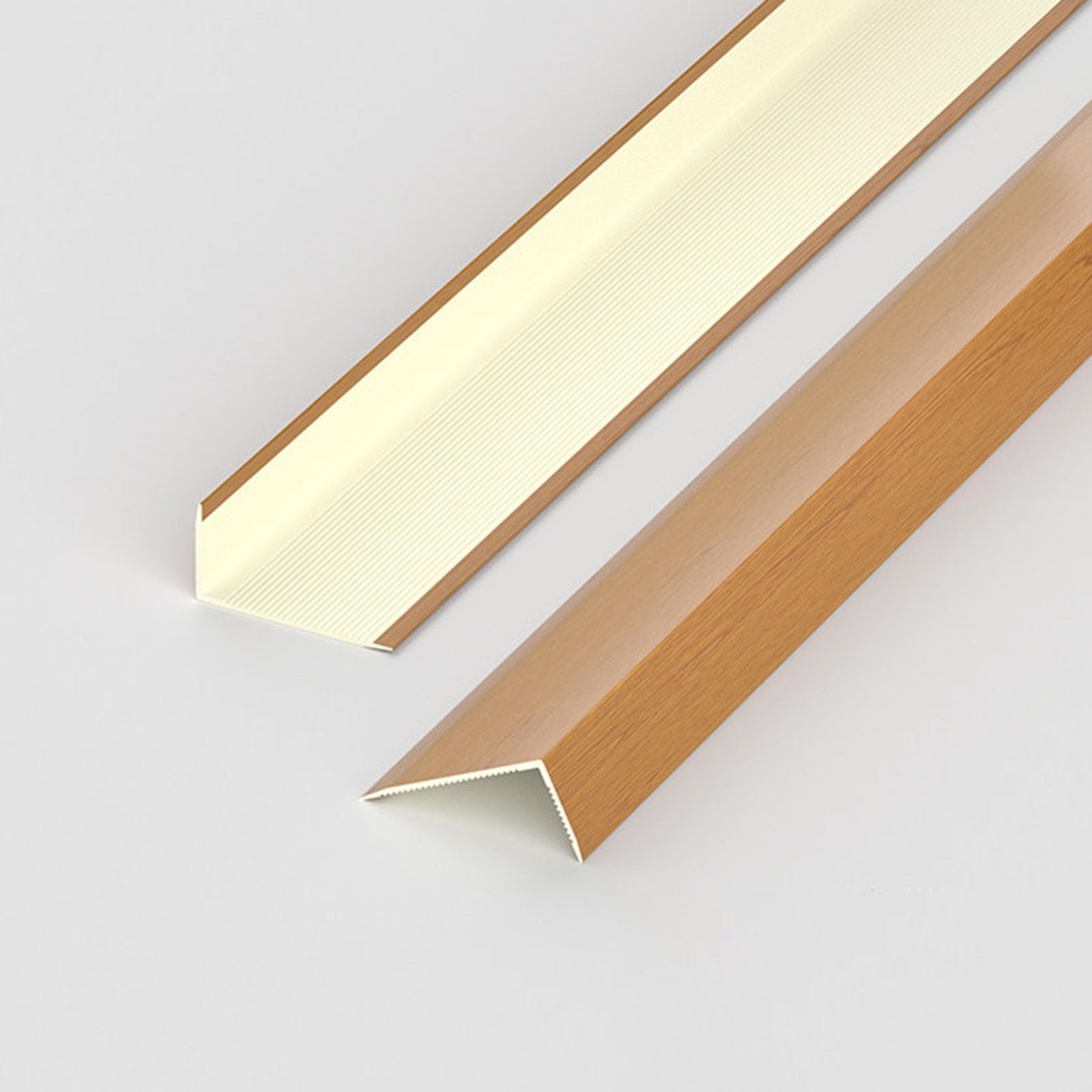 Wood Grain L-molding Transition Strip, Flexible PVC Door Threshold with Back Grooves, Cuttable Floor Edging Trim for Wall Corner Stair Protector