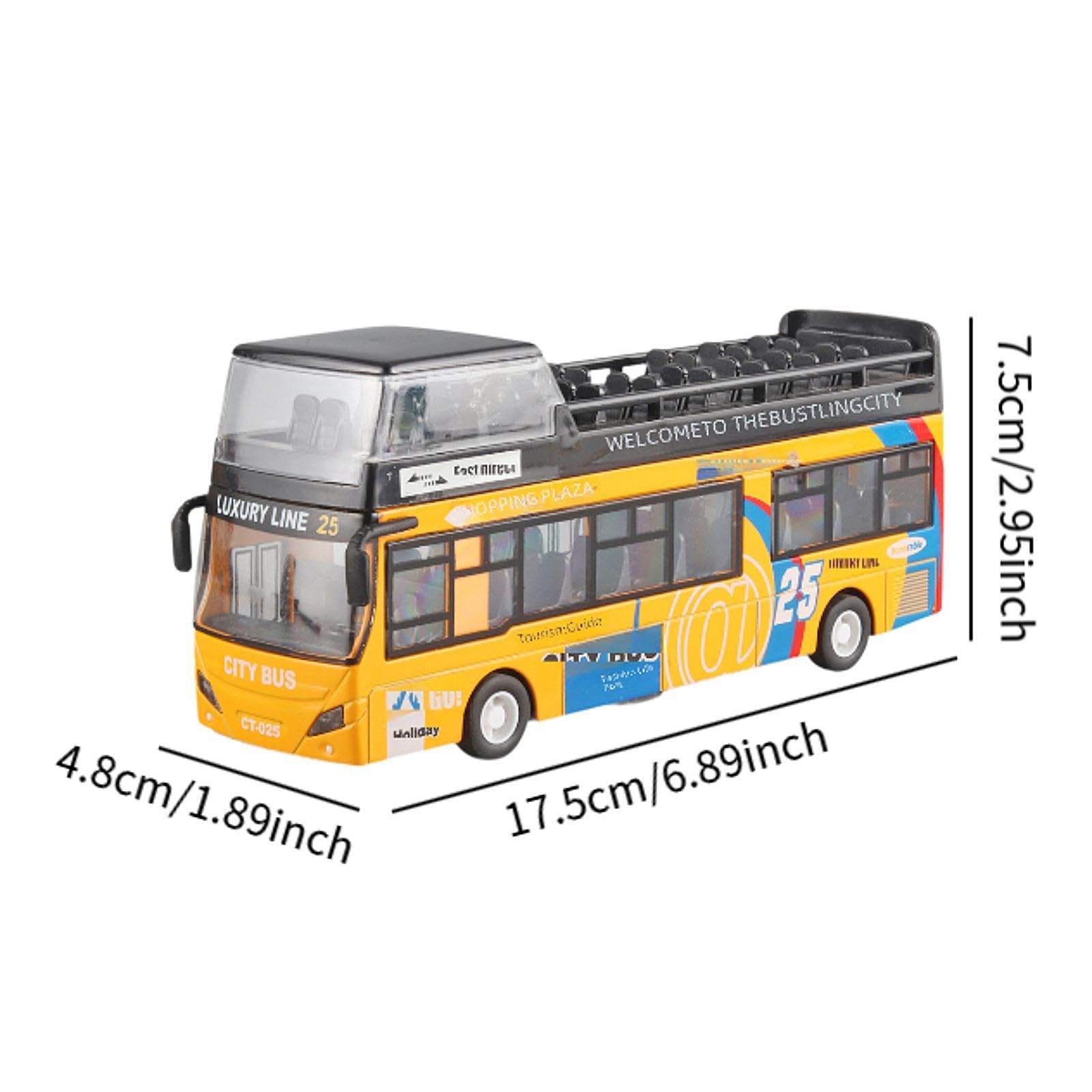 Qianly Autobus Giocattolo a Due Piani con Meccanismo a Frizione, Luci, Suoni, Porte Apribili E Pneumatici in Gomma - Adatto alla Collezione dei Bambini, Giallo