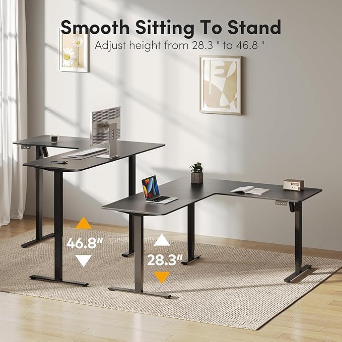 Image of TEKAVO Electric Standing Desk | L Shaped Height Adjustable Workstation | Single Motor Sit Stand Desk for Home & Office | Ergonomic Study Table with Spacious Desktop I DIY (Black)