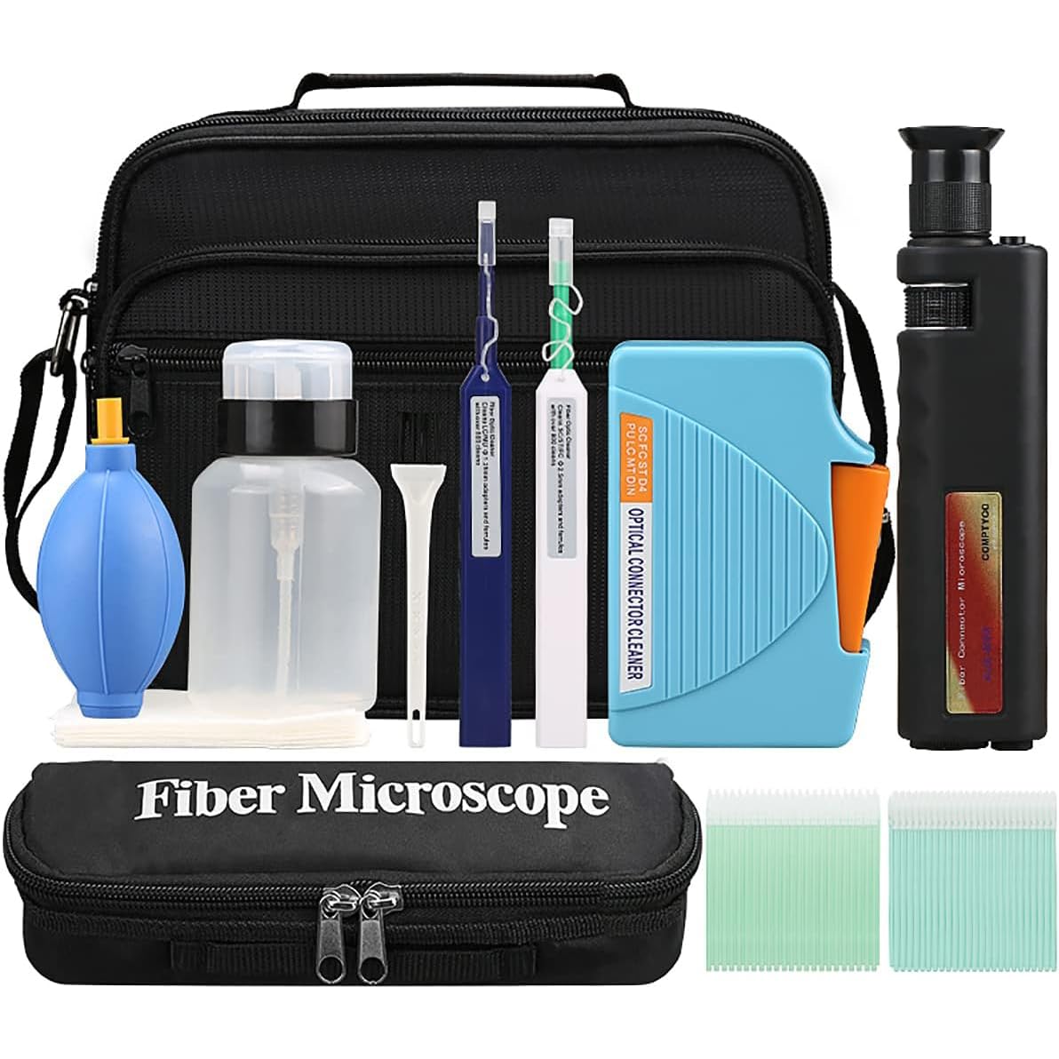 COYEUX Glasfaser-Reinigungswerkzeug-Set, Netzwerk-Testgerät mit Glasfaser-Inspektionsmikroskop, mit Reinigungsbox und Reinigungsstift-Toolkit-Bürste