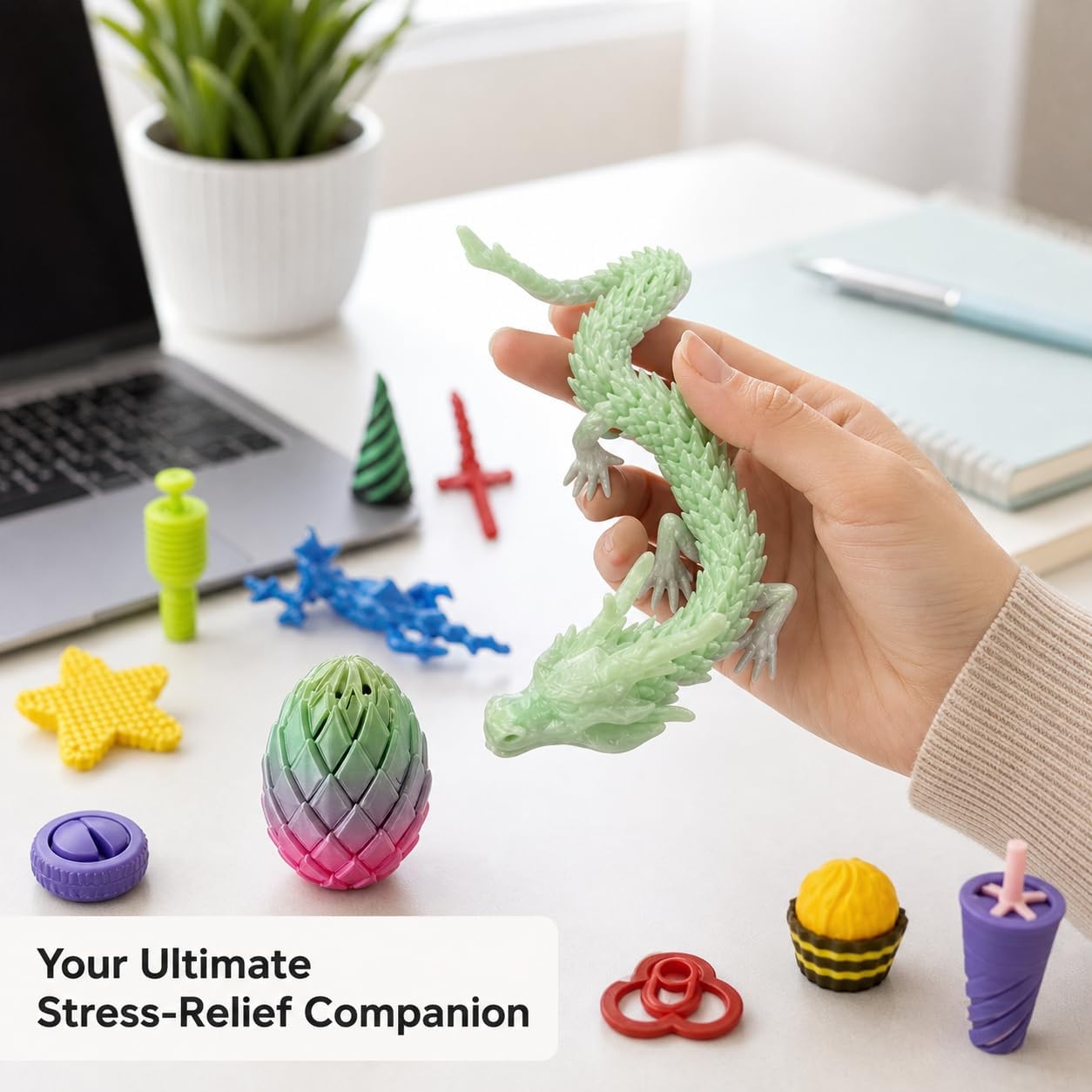 20PCS 3D Printed Fidget Set for Adults - Sensory Anxiety Relief with Clicker, Articulated Dragon, Impossible Pyramid, Twisty Fidget Egg, Gyro Spinner, Stress Relief Gifts for Men Women