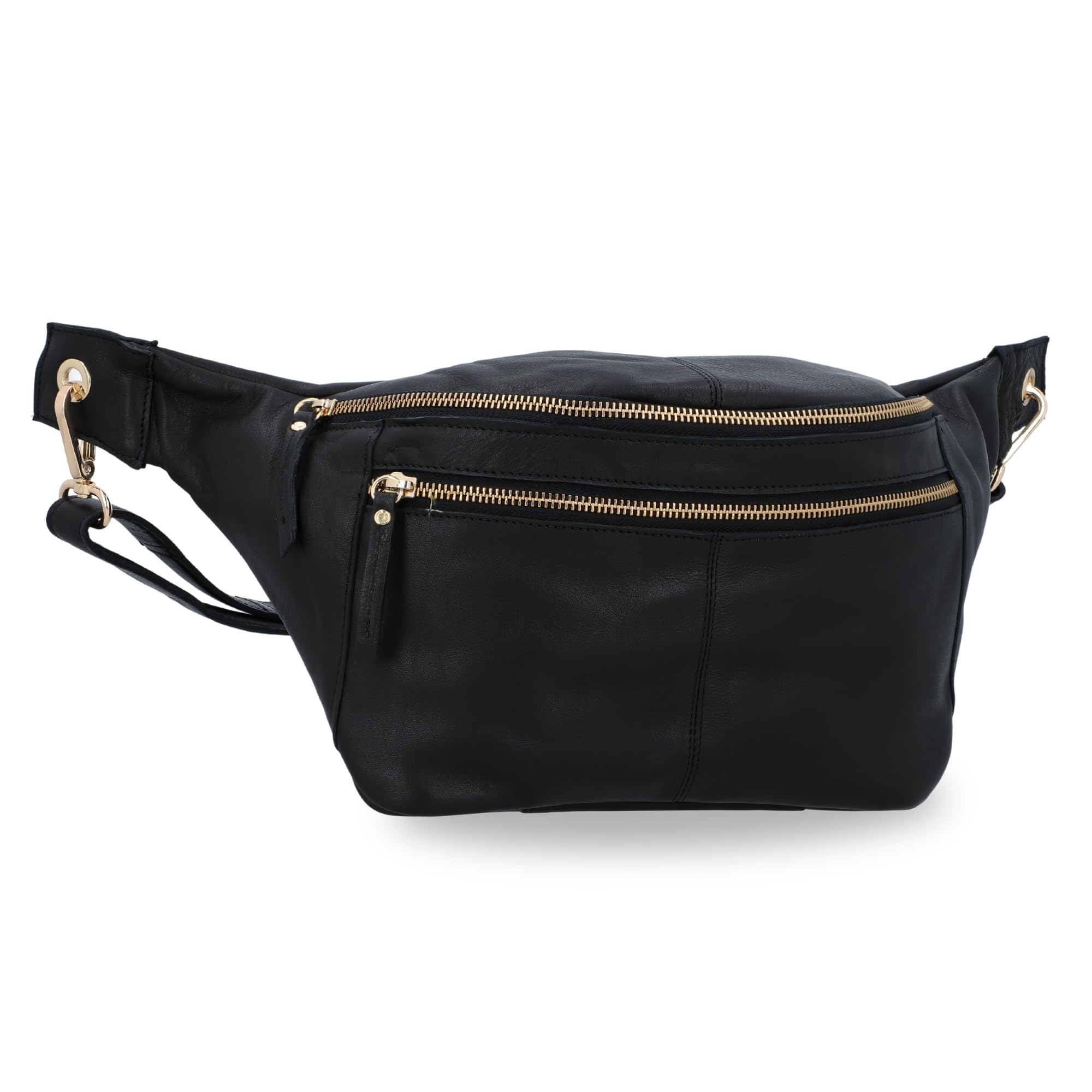 Gusti Leder Bauchtasche Freya - Damen Gürteltasche Schwarz Echtleder Hüfttasche mit Verstellbarem Gürtel - Vintage Festivaltasche für Damen und Herren