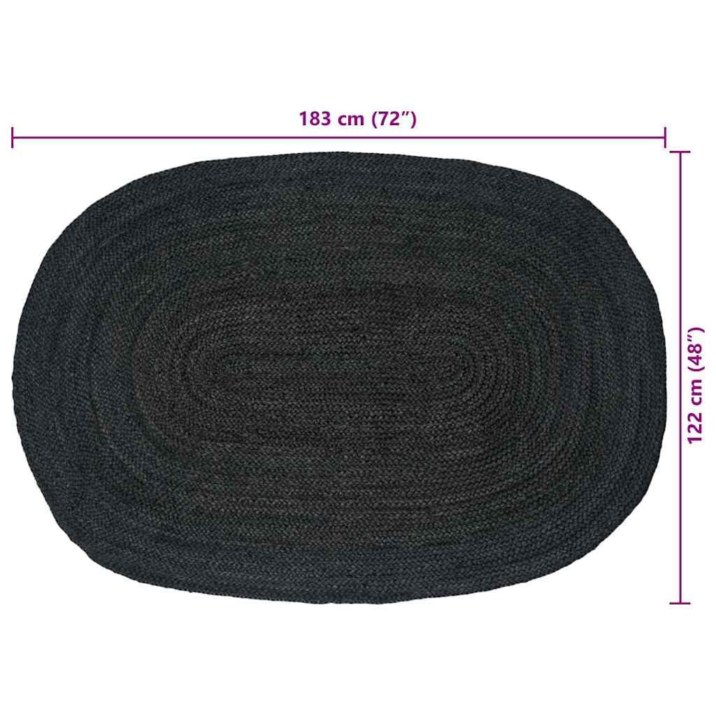 Tapis gris foncé, 122 x 183 cm, fait à la main, ovale, en jute naturelle, tapis moderne en jute pour salon, chambre à coucher et salle à manger