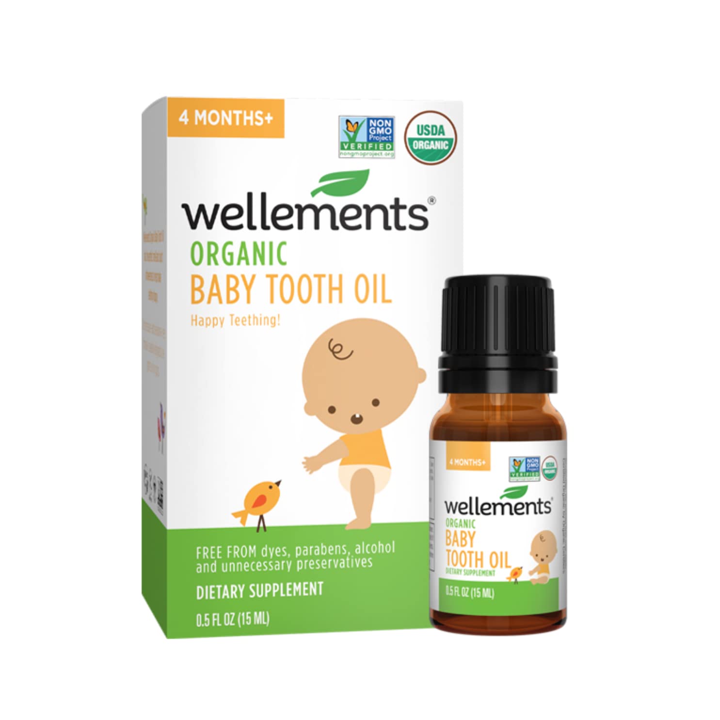 wellements organic baby tooth oil  soothing massage oil for tiny gums helps make teething happy made with safe and effective certified organic ingredients  05 fl oz 4 months