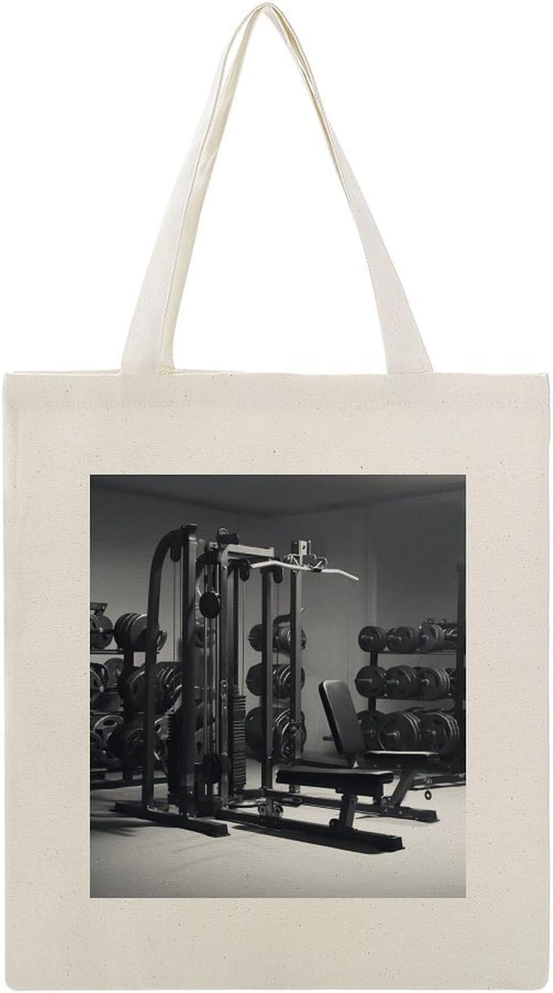 Gym Equipment Cotton Polyester Blend Canvas Carryall Bag | Gym Equipment Reusable Fabric Handbag for Grocery Travel Daily Errands Multipurpose Storage Carry Tote