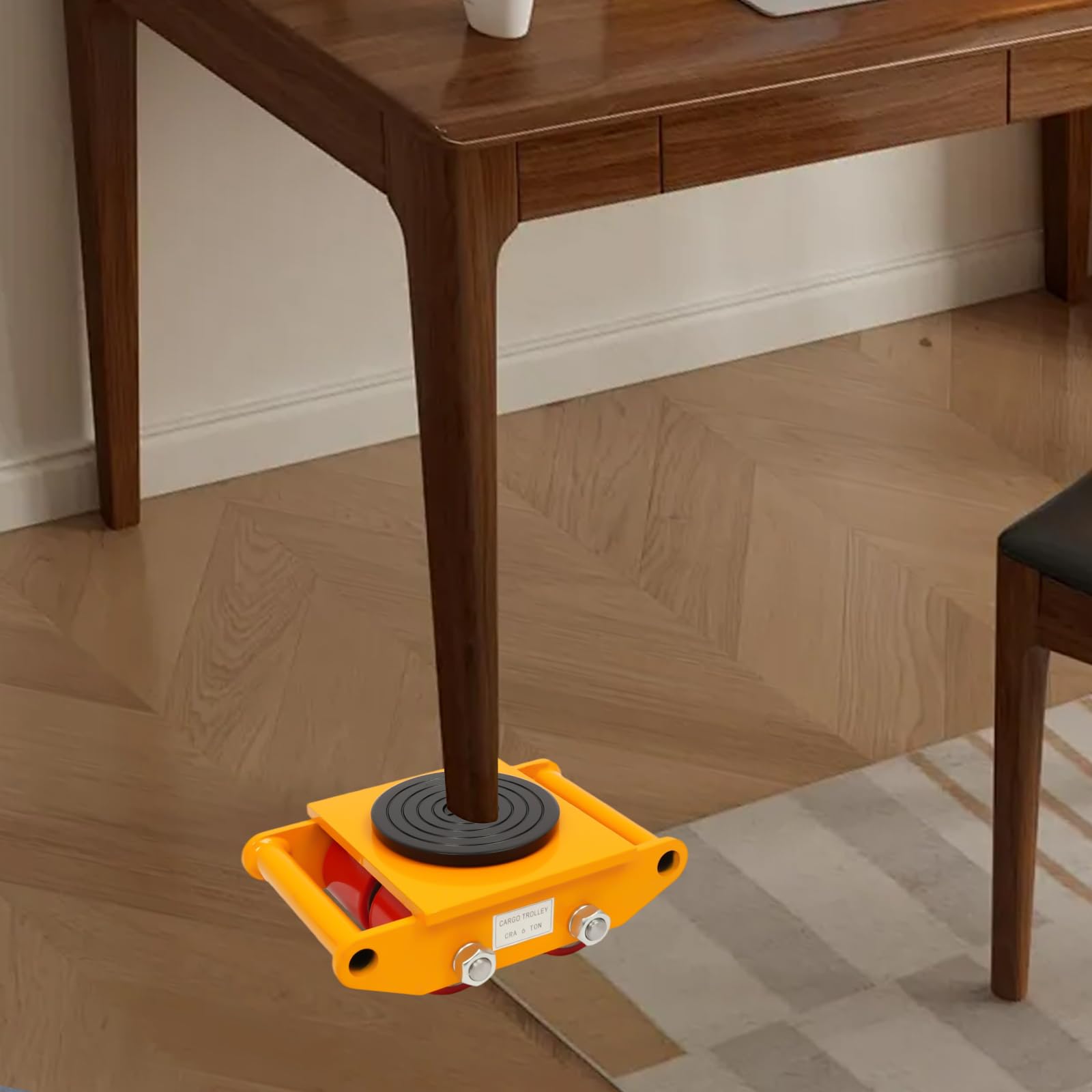 Carrello 6t Giallo - Attrezzatura di trasporto pesante per macchinari, impianti industriali e pallet, Ascensore idraulico manuale con 4 ruote, struttura in acciaio per officina, magazzino, fabbrica