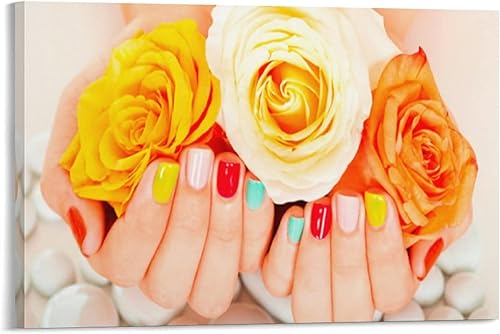 Póster moderno para estudio de belleza de uñas sobre fondo de flores, impresiones artísticas para decoración de pared, decoración de habitación,
