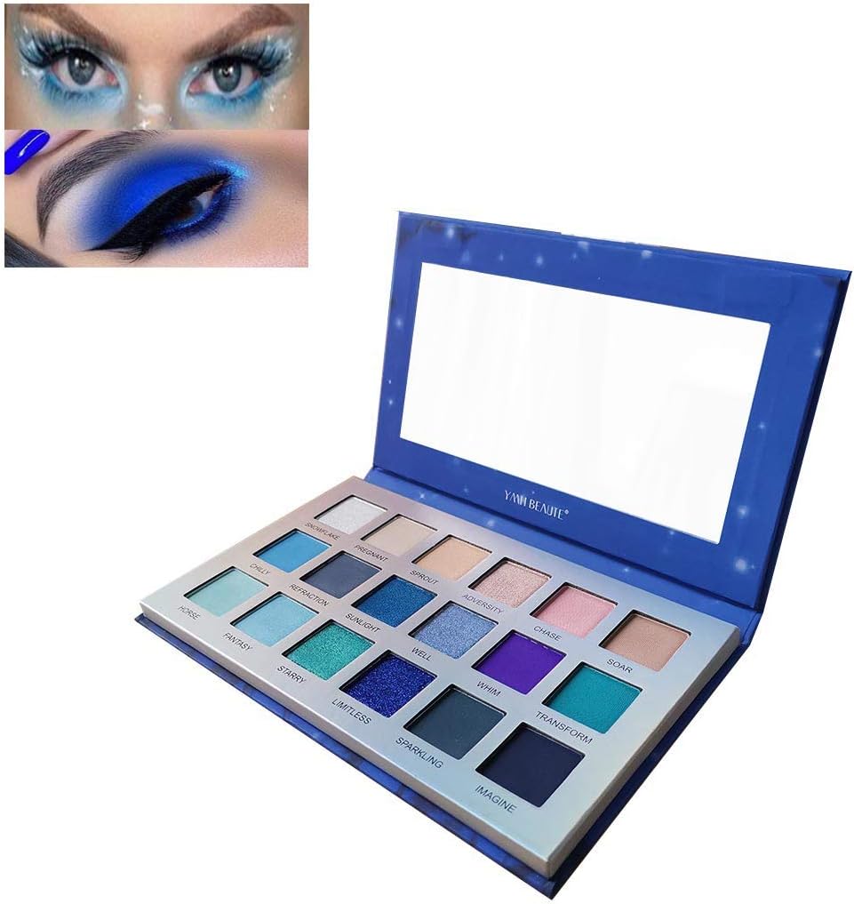18 Colors Eyeshadow Makeup Palette, Shimmer Matte Eyeshadow Palette Pigmented Blue Eye Shadows Long Lasting Waterproof Colorful Eyeshadow Pallet (DREAM)