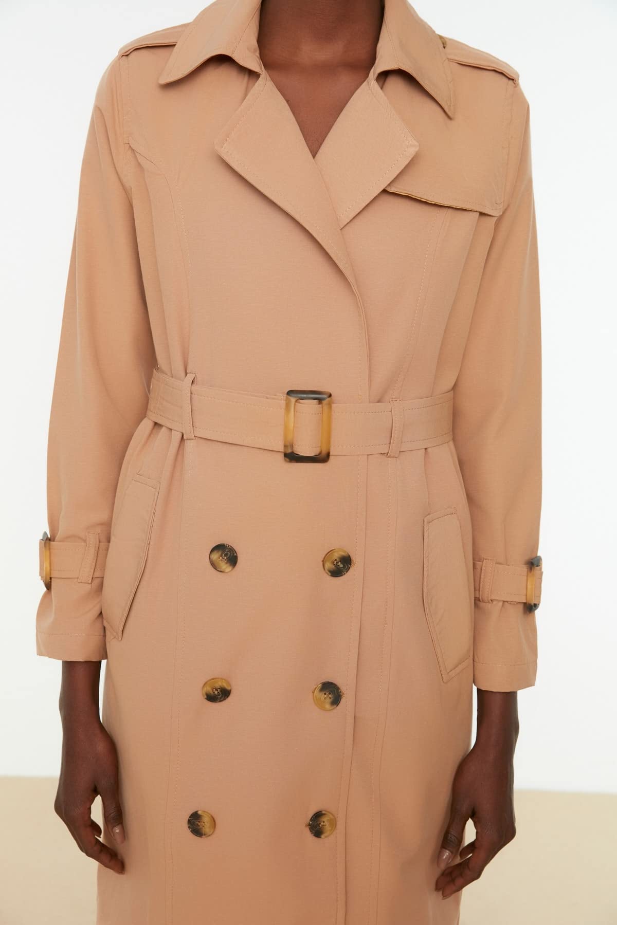 Trendyol Camel Archbreaker Detailed Long Trench Coat impermeabile Donna (Pacco da 1)