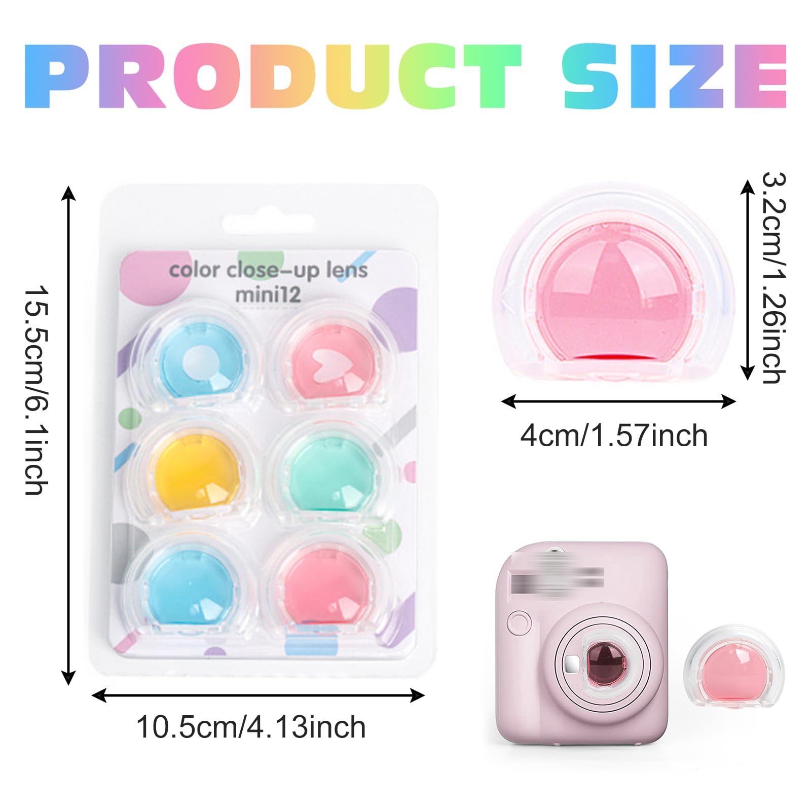 6 szt. Zestaw filtrów obiektywu do Fujifilm Instax Mini 12, filtry obiektywów do aparatów błyskawicznych, filtr kolorów kamery, niebieski czerwony zielony pomarańczowy, z okrągłym wzorem serca