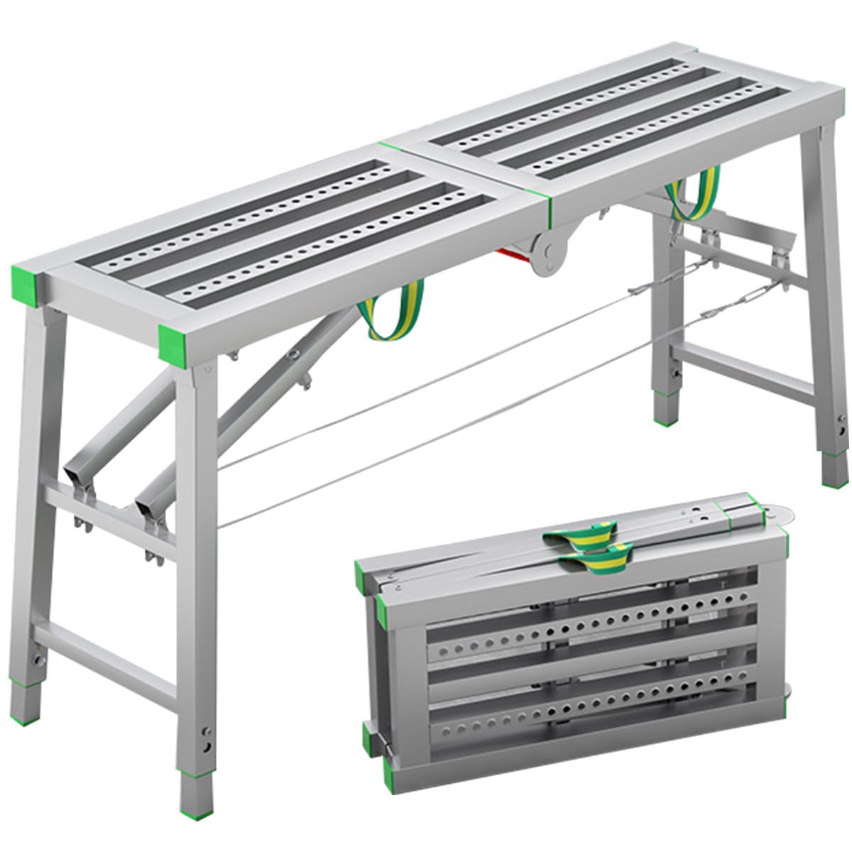 Piattaforma di lavoro pieghevole portatile, scala regolabile in acciaio, ponteggio resistente, carico massimo 362,9 kg, design pieghevole compatto per una facile conservazione