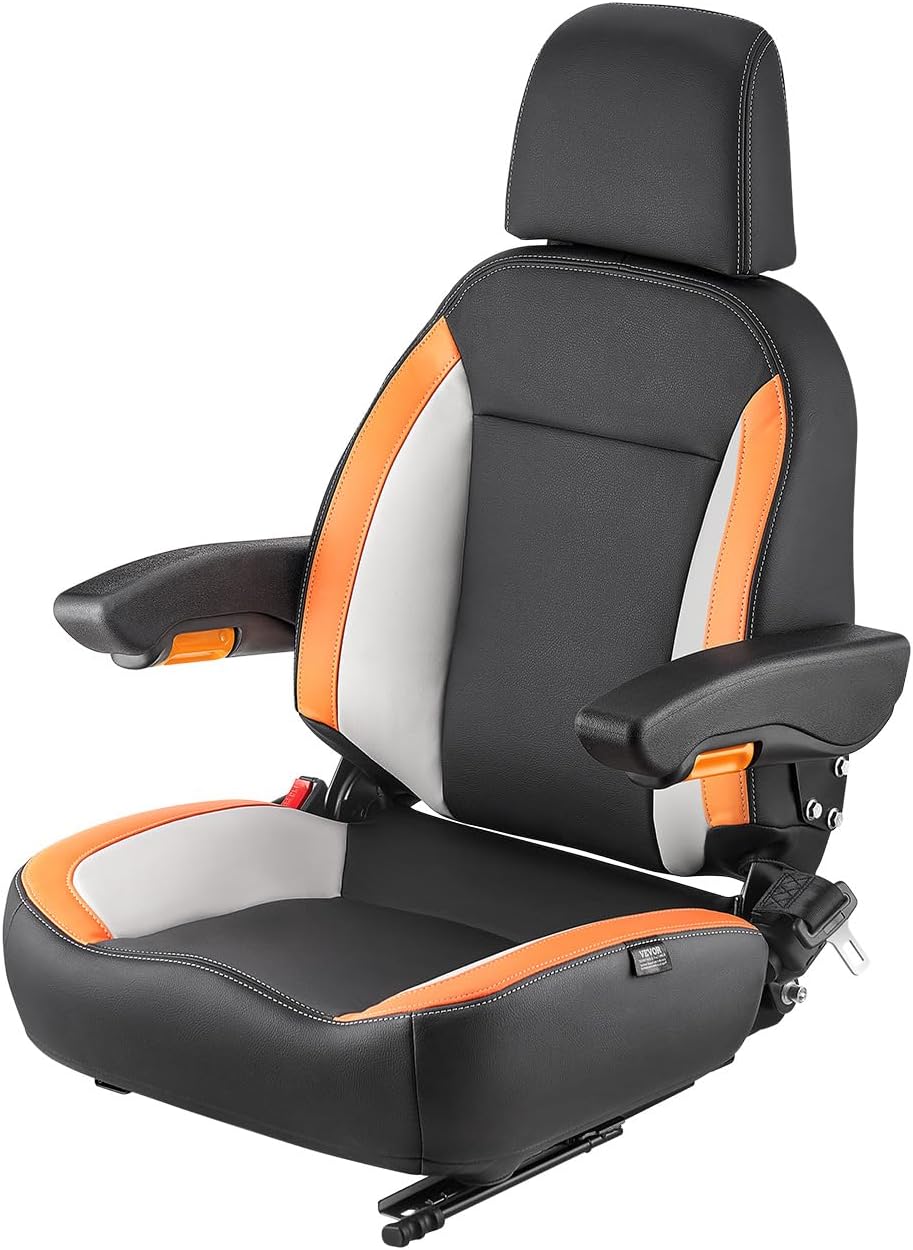 VEVOR Universal Forklift Seat, Tractor Seat with Adjustable Back, Armrest, Headrest & Safety Belt, Secure Tractor Seat with Micro Switch, Ergonomic Lawnmower Seat for Skid Loader Bulldozer