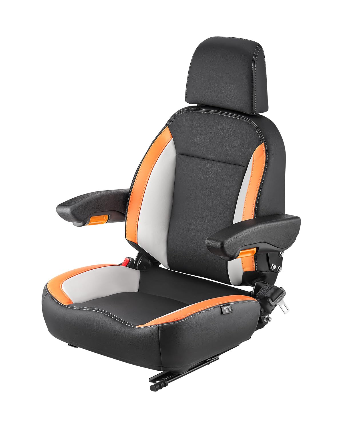 VEVOR Universal-Gabelstaplersitz Traktorsitz mit verstellbarer Rückenlehne, Armlehne, Kopfstütze und Sicherheitsgurt