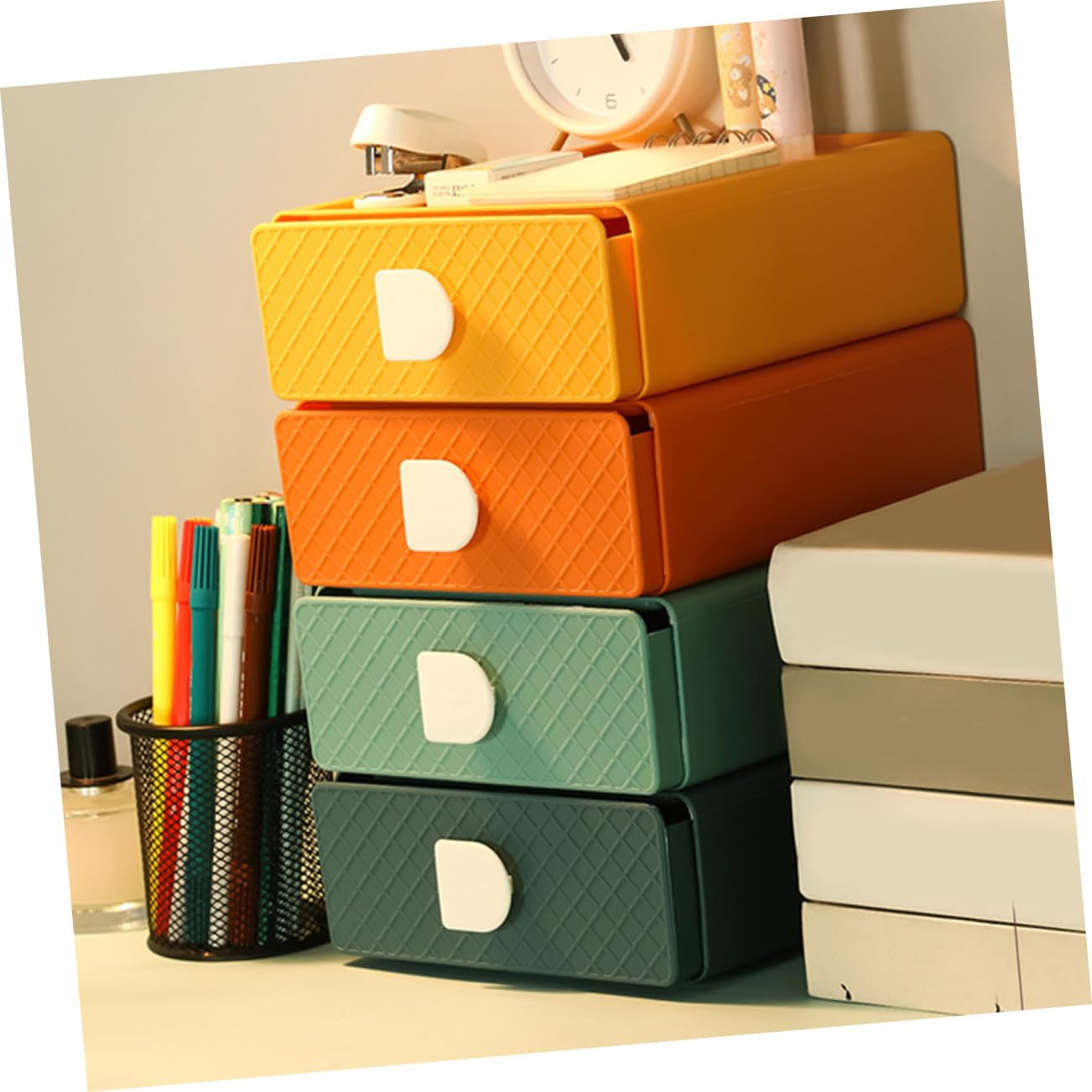 Multi-tiered Multi-function Storage Box with Large Capacity Stackable Desktop Drawer Organizer for Cosmetics Stationery And Sundries Set in And