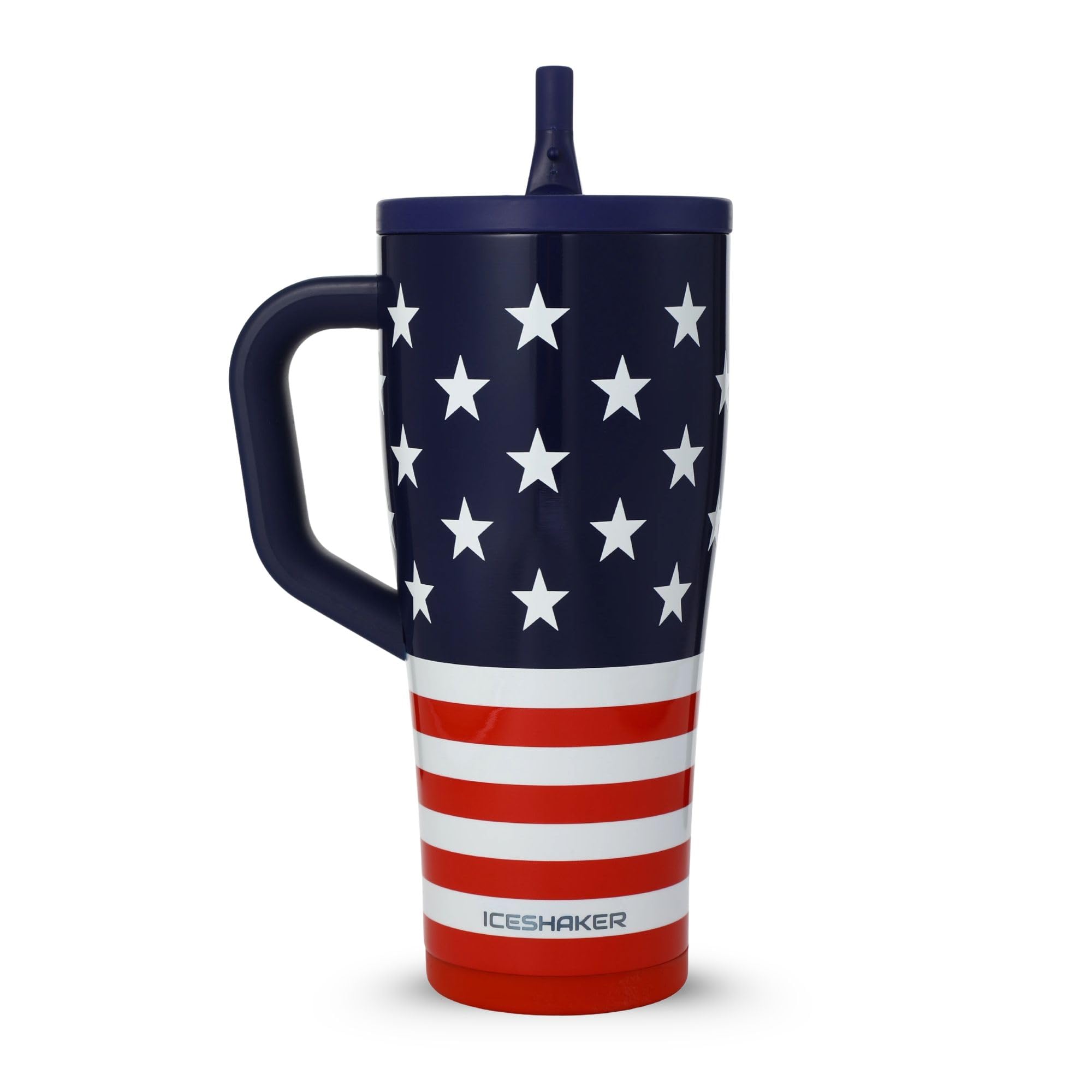 Ice Shaker 32 oz Tumbler with Handle and Straw | 32oz Stars &amp; Stripes | Cold for 30+ Hours | 2-in-1 Tumbler Shaker Bottle | Odor-Free 32 ounce Bottle for Water, Protein Shakes, Smoothies, Cocktails