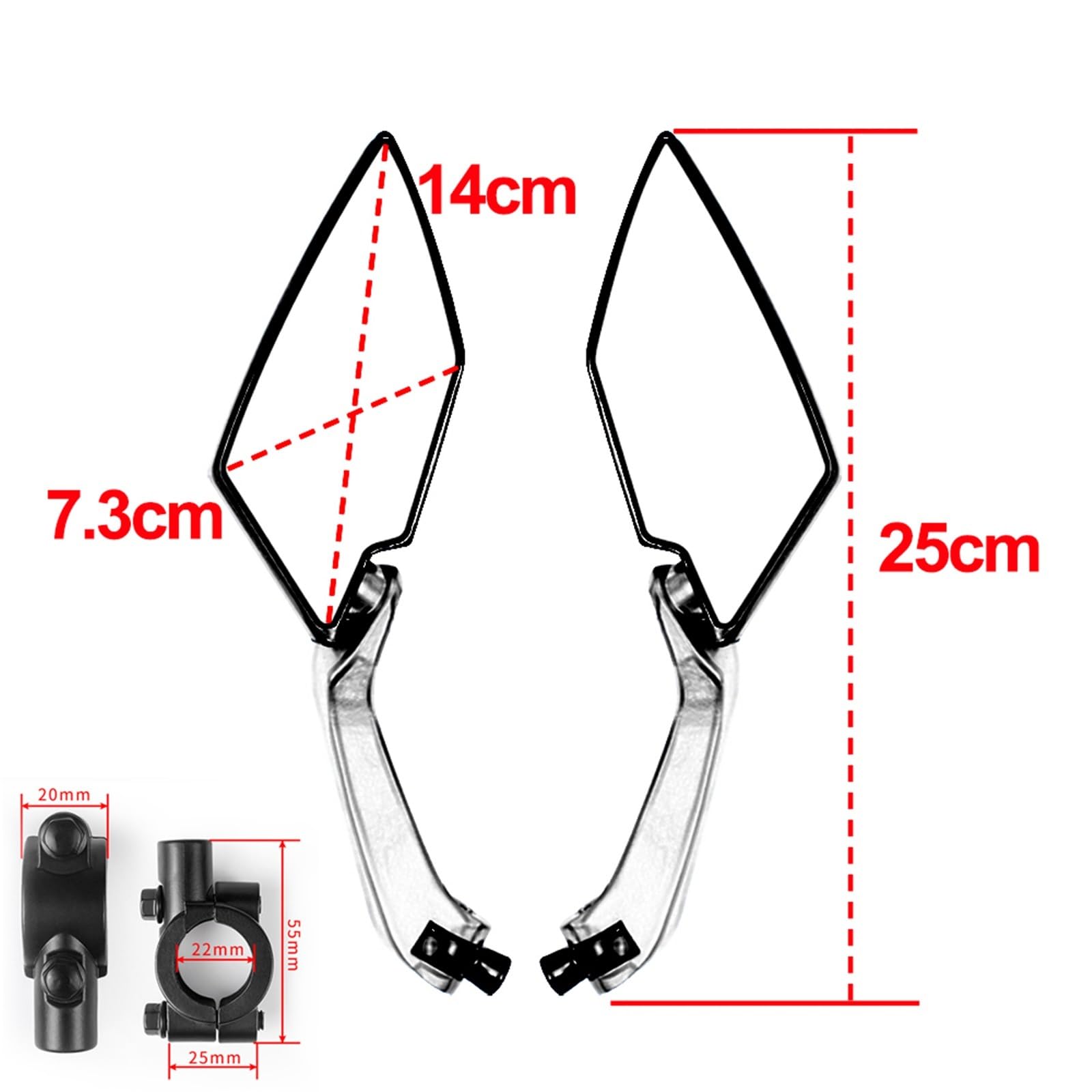 Espejos Moto Homologados Espejos Retrovisores Para Motocicleta Con Abrazadera Manillar 7/8 Pulgadas 22mm Espejos Laterales Motocicleta Accesorios Para MT09 TMAX XMAX 125 Geevorks(Black)