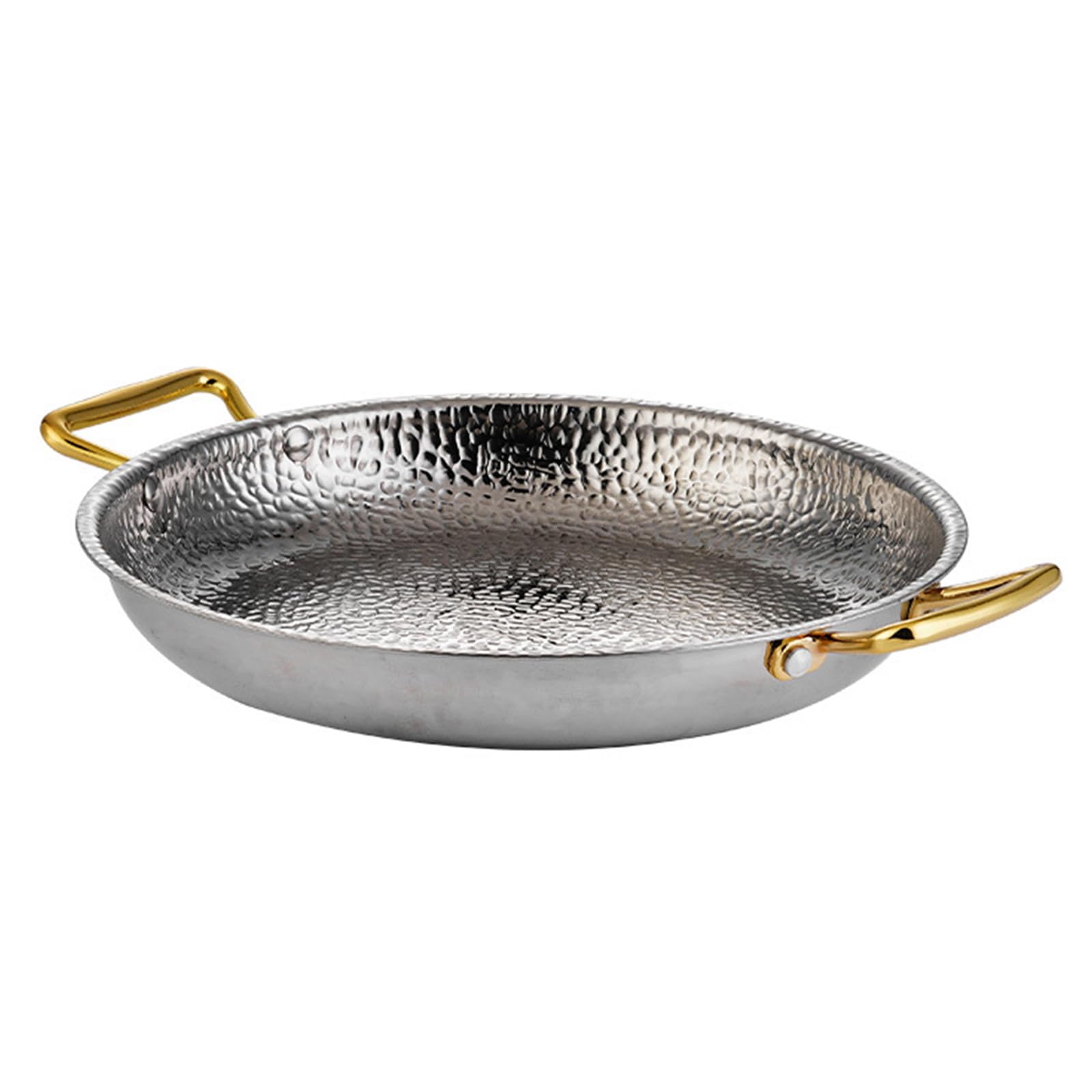 Patelnia do paelli hiszpańskiej ze stali nierdzewnej 304, 4 rozmiary, nieprzywierająca patelnia do owoców morza z nitowanymi uchwytami, do domu lub restauracji, srebrna, 32 cm