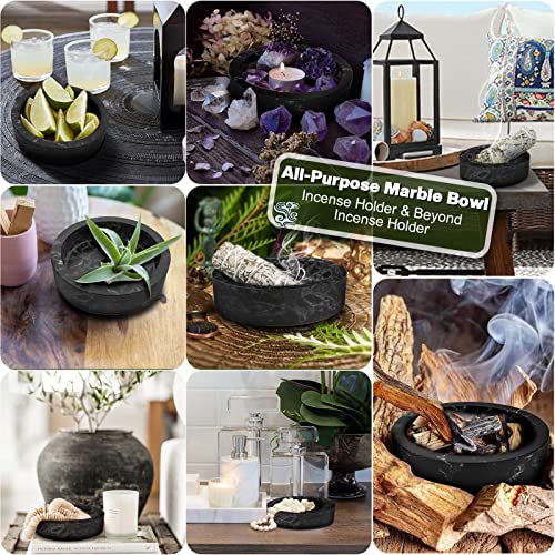 Incense Holder For Sticks - Sage Smudge Kit Incense Burner Holder 2023 Upgraded Natural Marble Backflow Incense Burner For Palo Santo White Sage Bundle With Incense Sticks As Gift (Black Gray) #TOP6