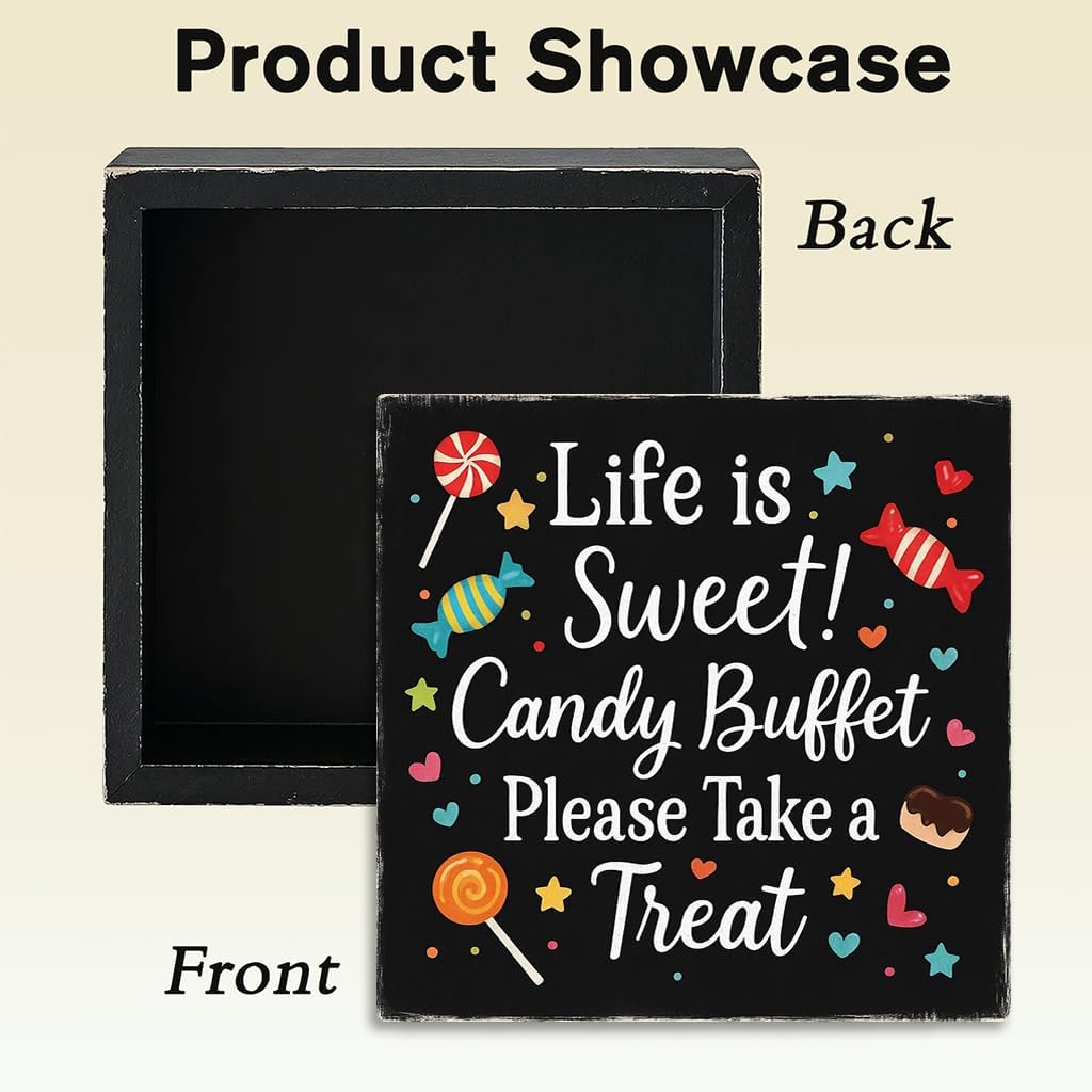 Please Take a Treat Christmas Candy Buffet Wood Box Sign, Black image 3