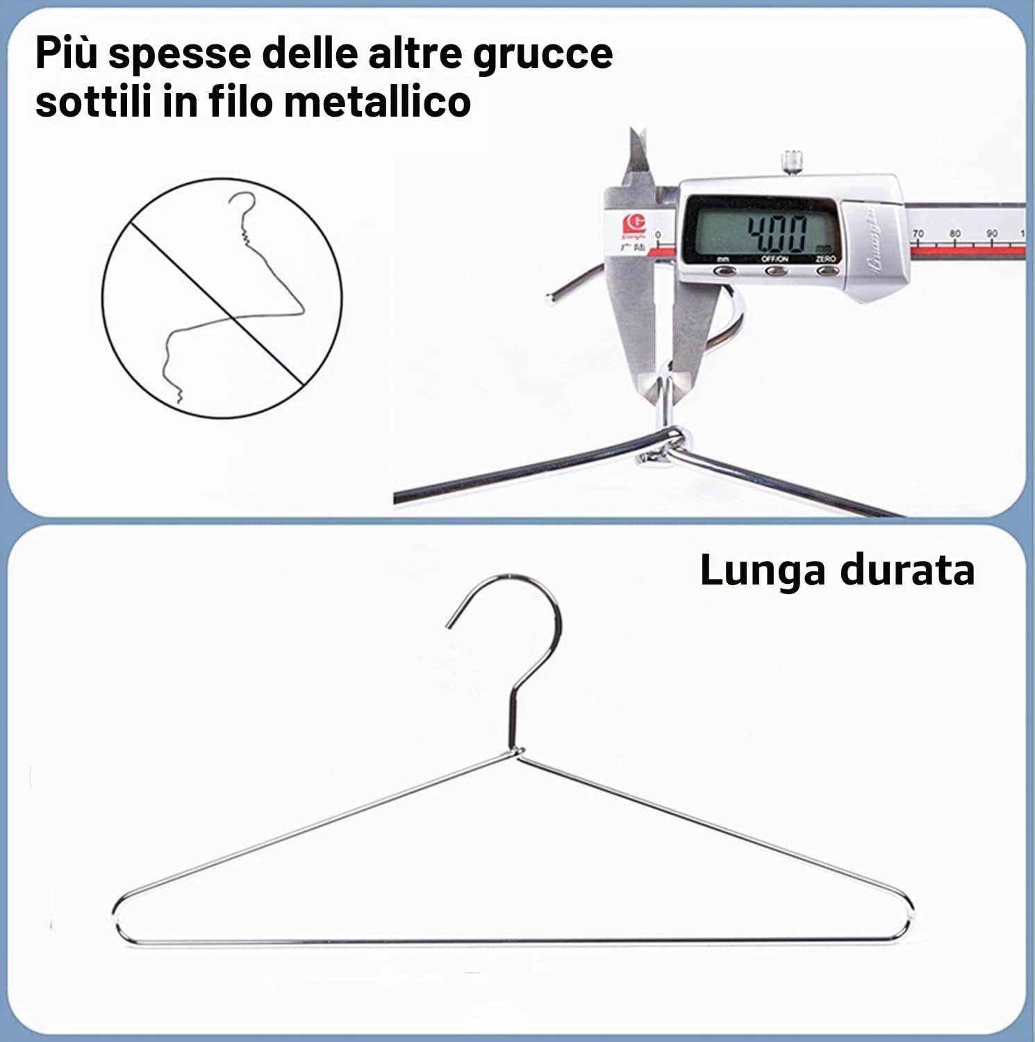 Amber Home 10 Pezzi 43cm di Grucce Appendiabiti in Ferro Metallico Cromo per Completo, Magliette, Camicie, Giacche, Abiti, Vestito, Scanalature Antiscivolo, Forte e Resistente
