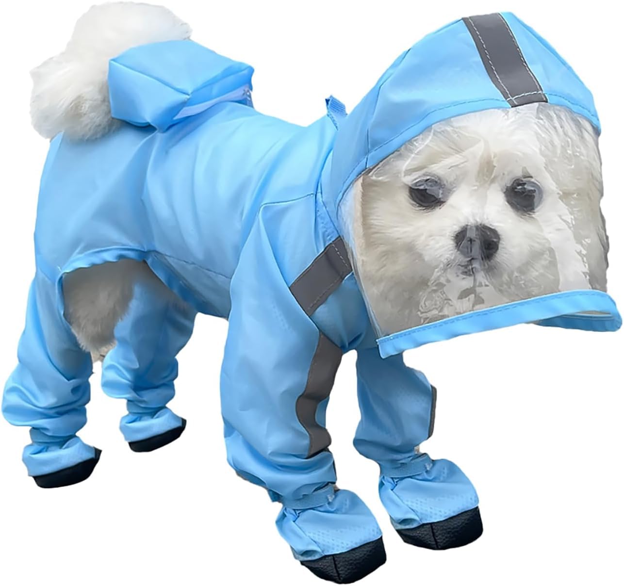 Impermeabile per cani con cappuccio - Tuta impermeabile a copertura completa per quattro zampe con scarpe, asciugatura rapida, per animali domestici, per cani di taglia piccola, media e