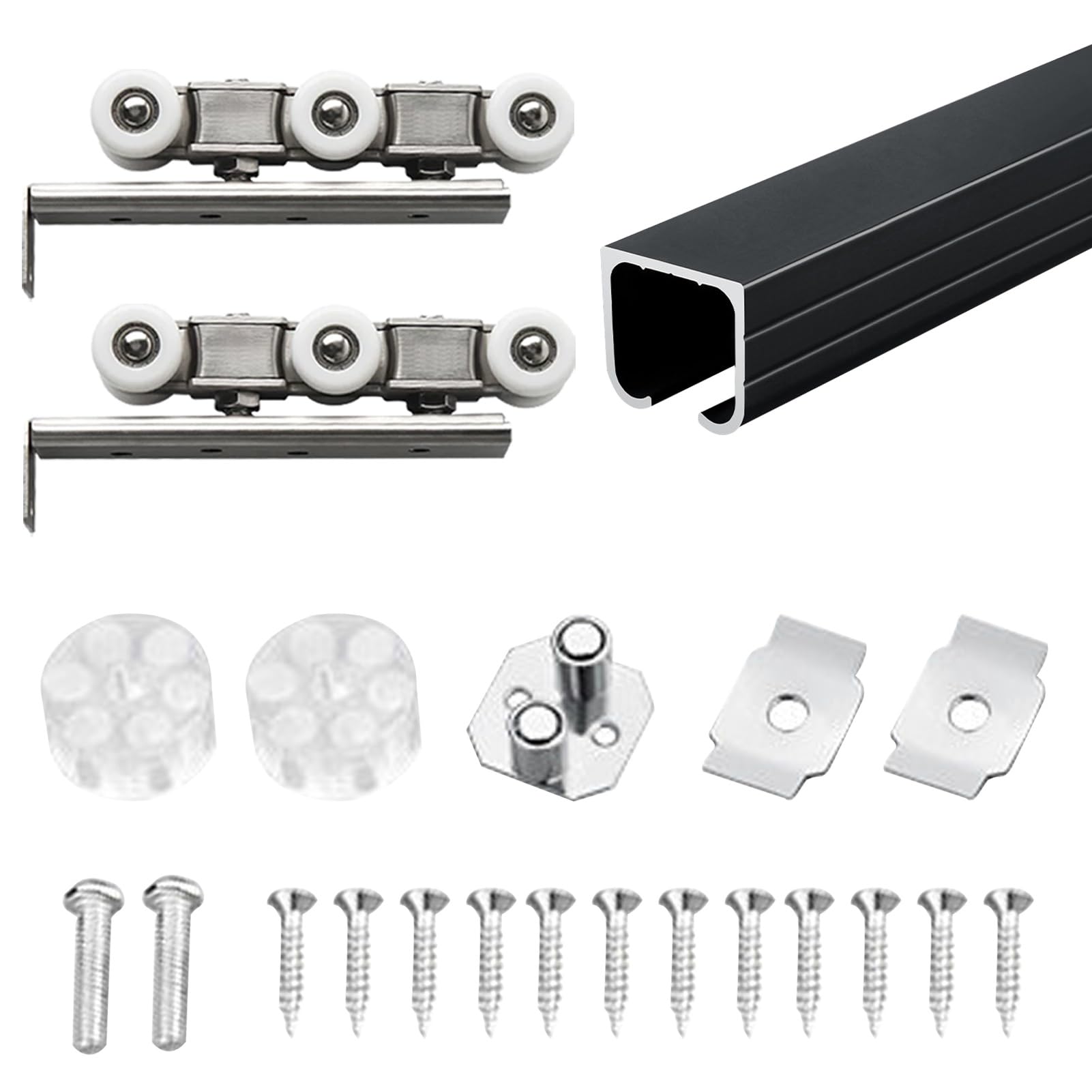 Binario per Porta Scorrevole Ferramenta per Porte Scorrevoli in Legno, Kit per System di Binari per Porte Scorrevoli da Doccia, Set di Binari per Cassonetti a Scomparsa(Black,128in/325.1cm)