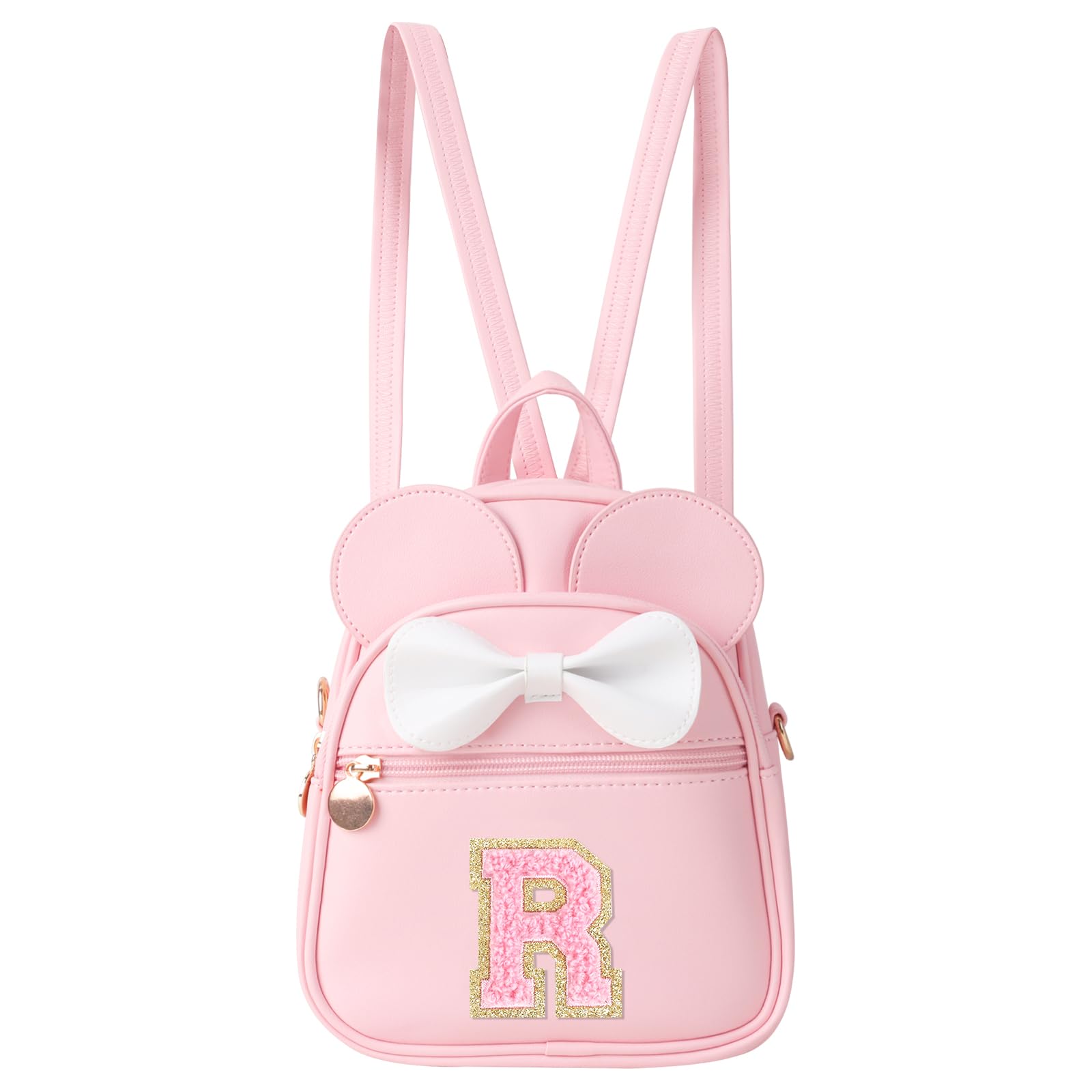 UIXIZQ Personalized Toddler Backpack for Girls 3–10, Cute Mini Bowknot Mouse-Ear Toddler Bookbag Crossbody Purse, Small Daypack Wallet Set, Initial
